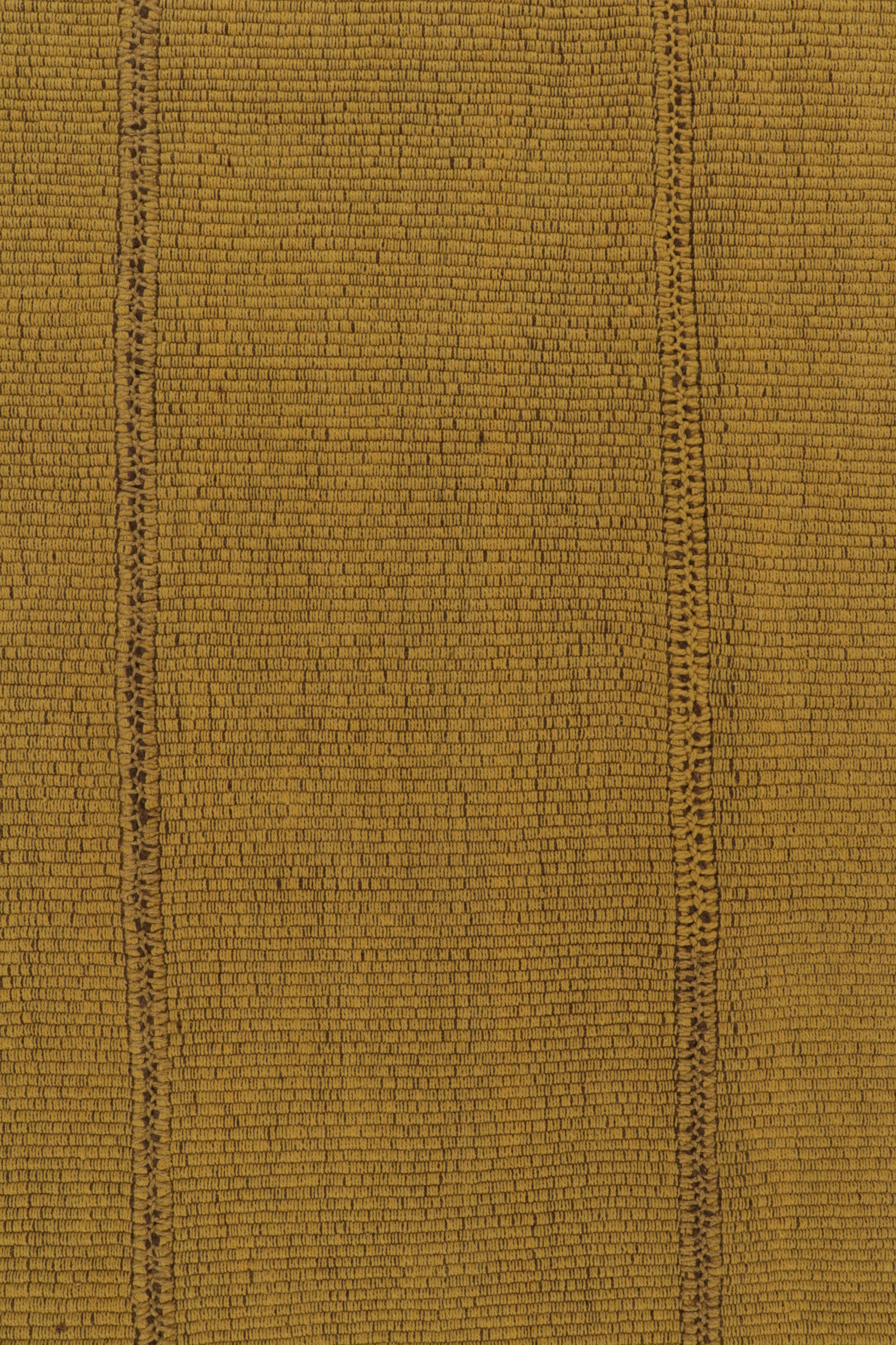 Wool Rug & Kilim’s Contemporary Kilim in Ochre Stripes and Columns For Sale