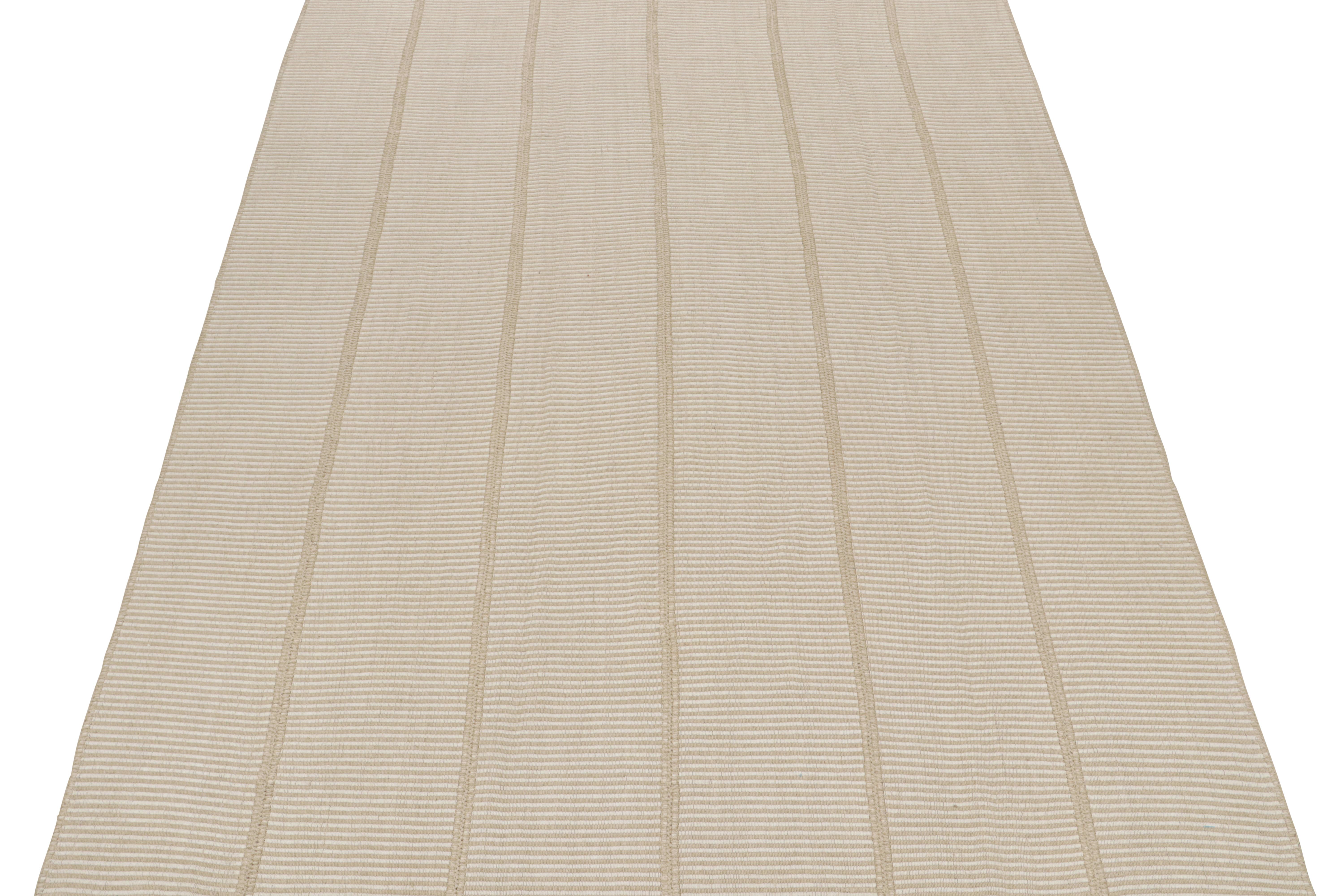 Hand-Woven Rug & Kilim’s Contemporary Kilim in Off-White and Beige Stripes For Sale