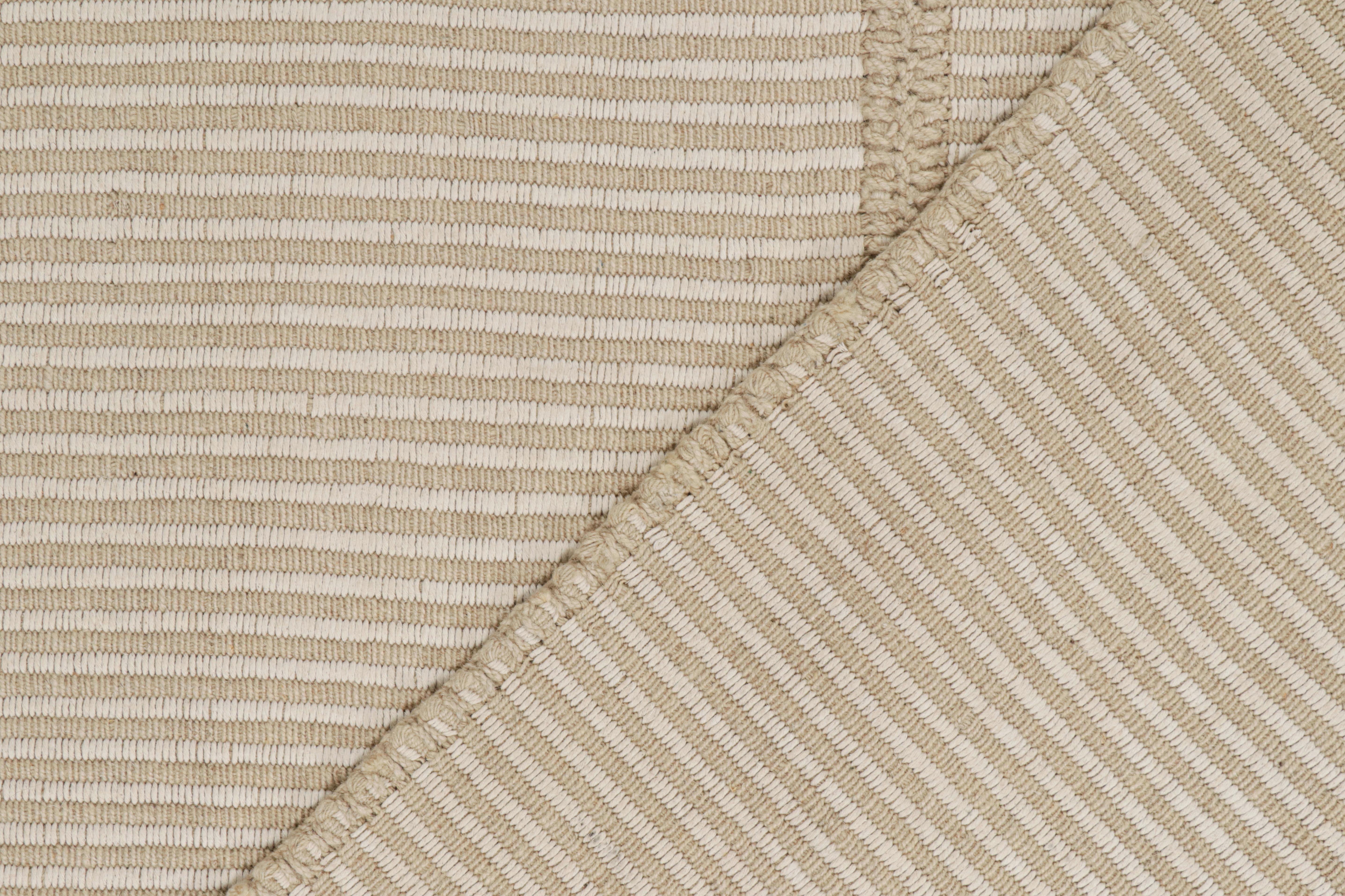 Wool Rug & Kilim’s Contemporary Kilim in Off-White and Beige Stripes For Sale
