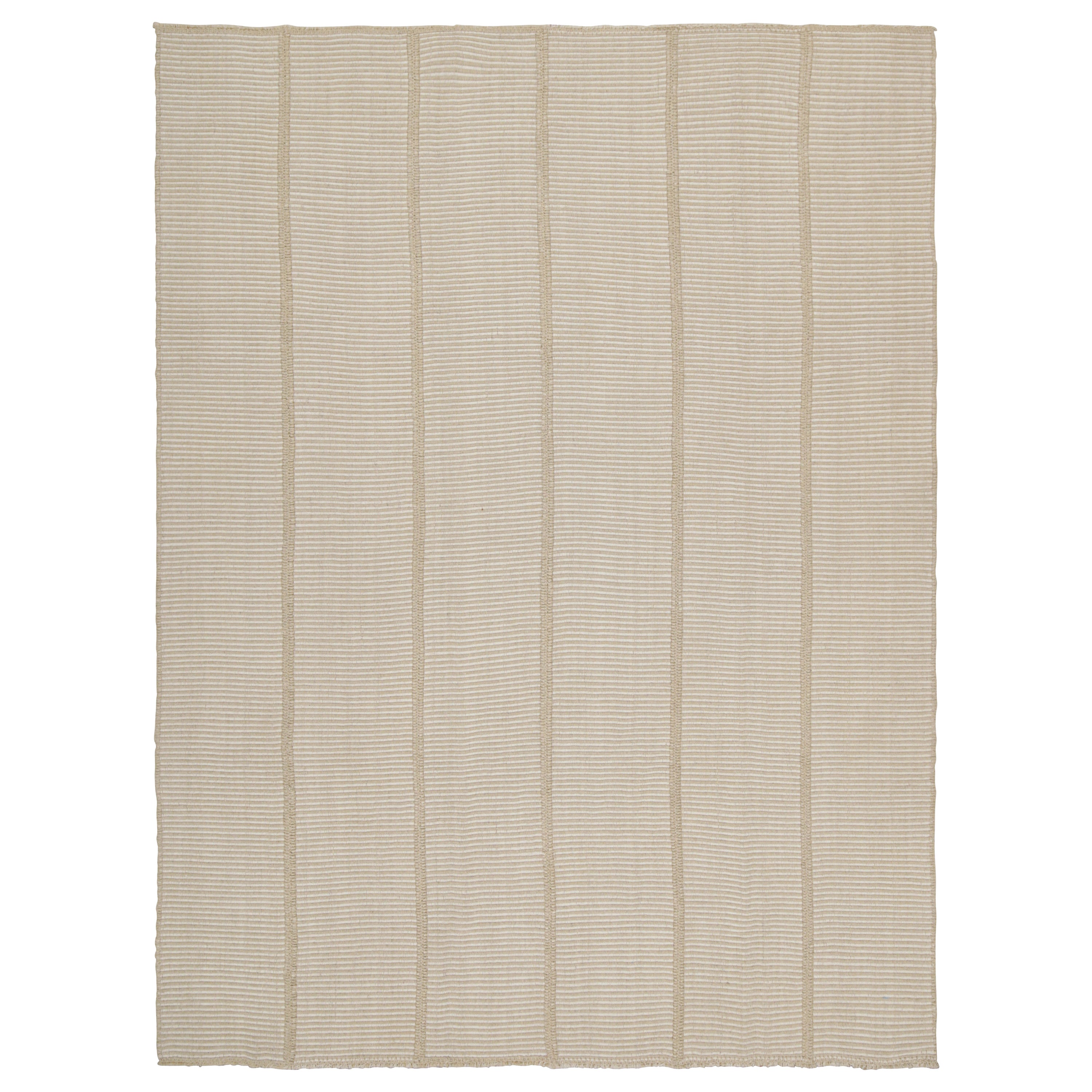 Rug & Kilim’s Contemporary Kilim in Off-White and Beige Stripes