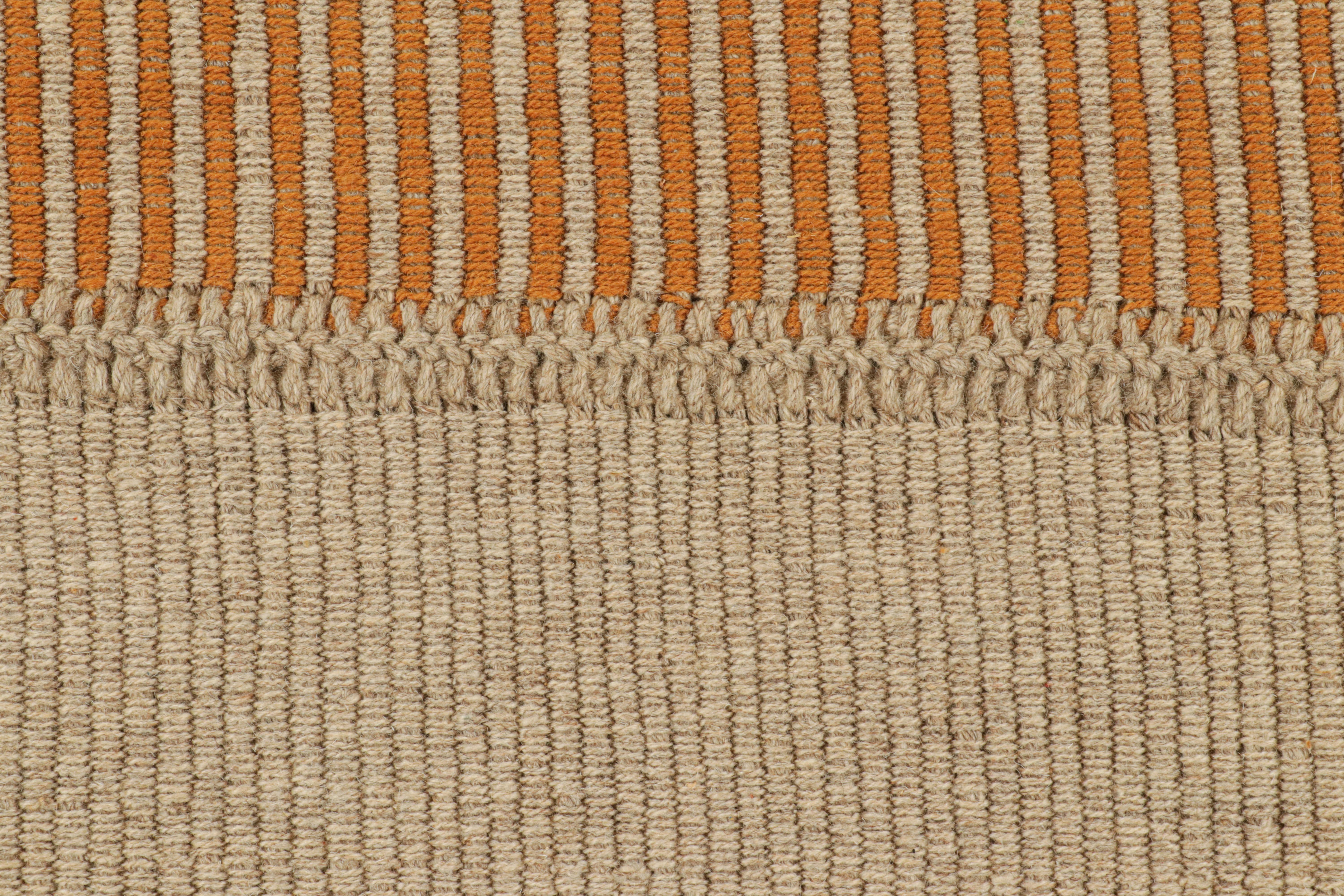 Modern Rug & Kilim’s Contemporary Kilim in Orange and Beige Textural Stripes For Sale