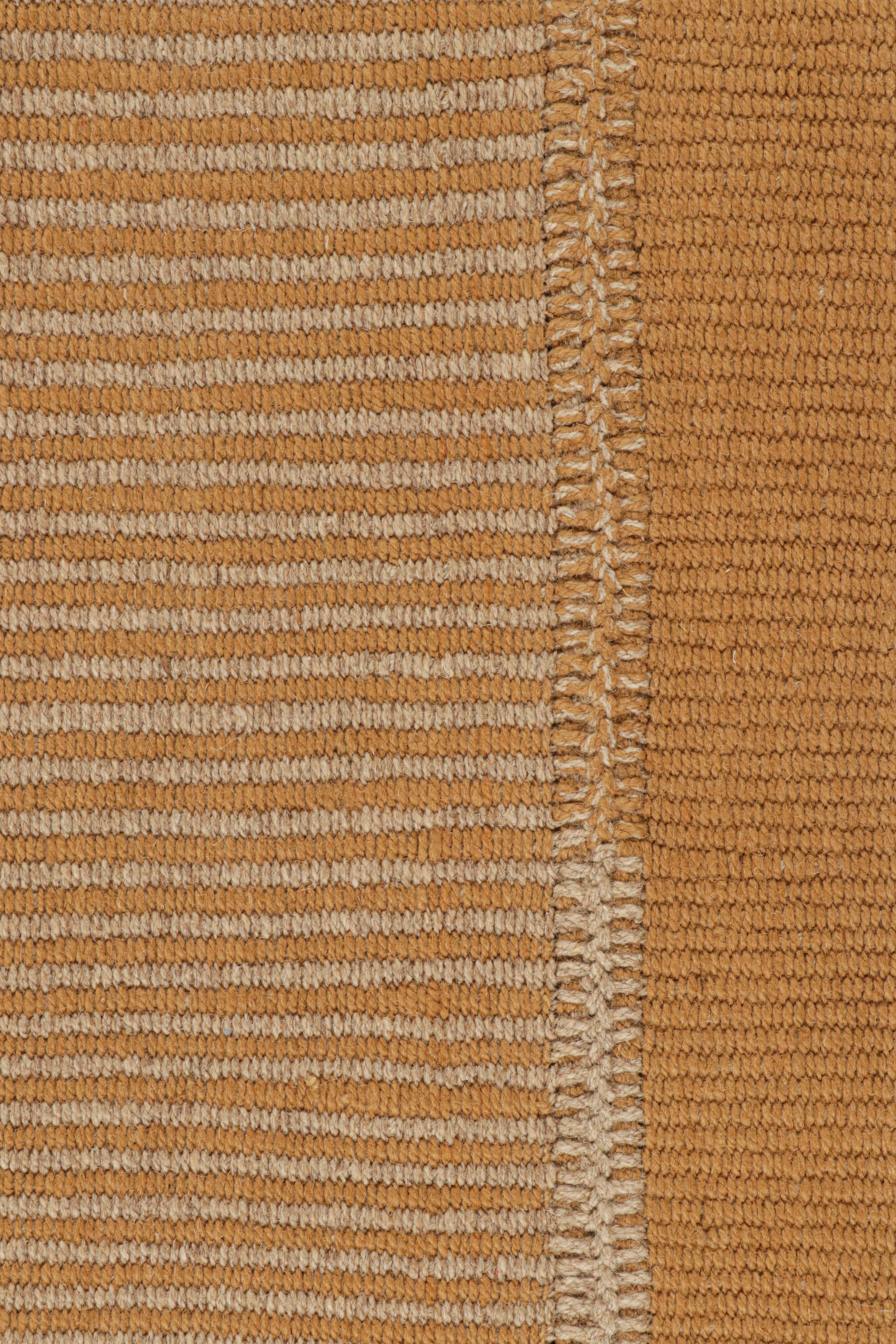 Modern Rug & Kilim’s Contemporary Kilim in Orange and Beige Textural Stripes For Sale