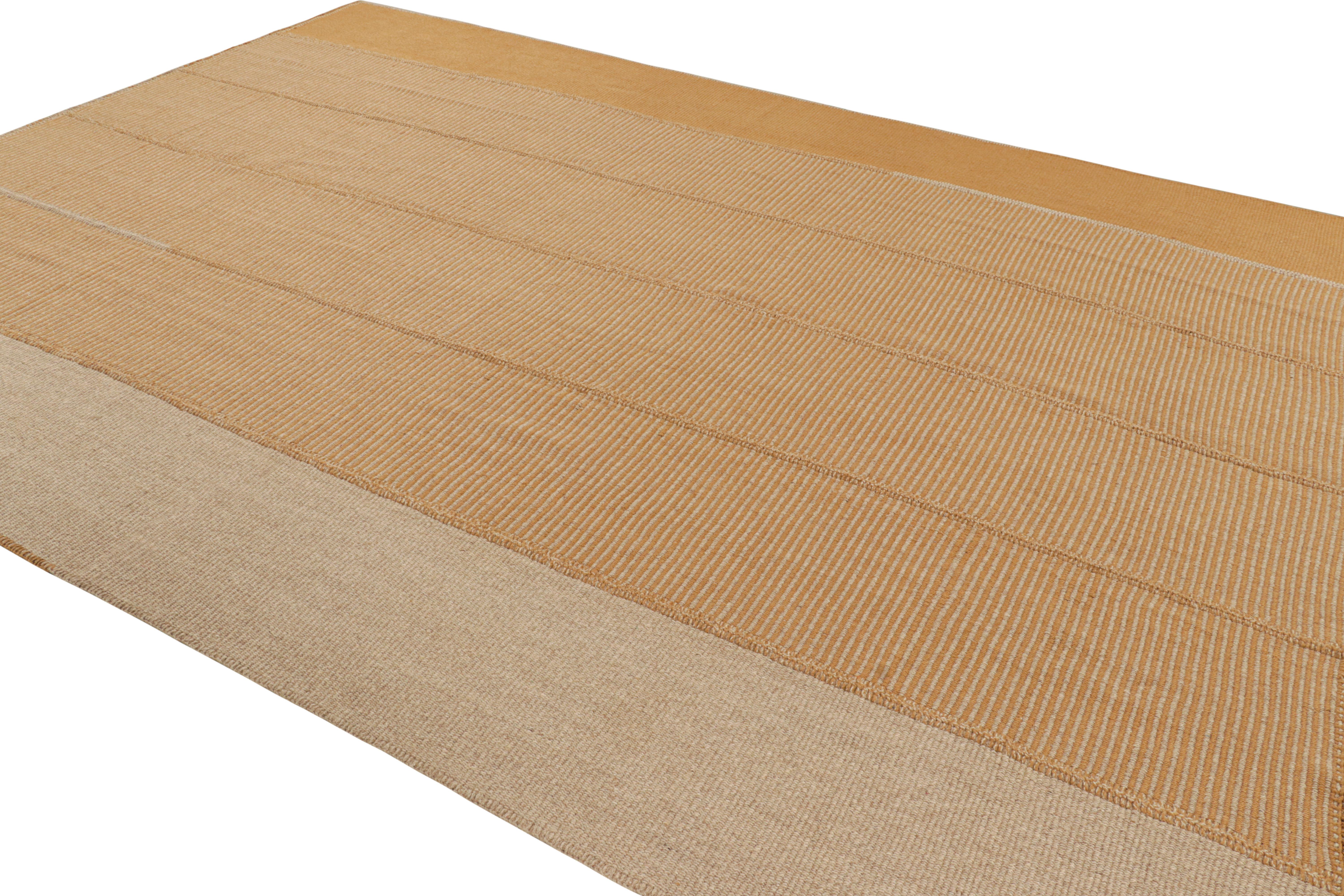 Afghan Rug & Kilim’s Contemporary Kilim in Orange and Beige Textural Stripes For Sale