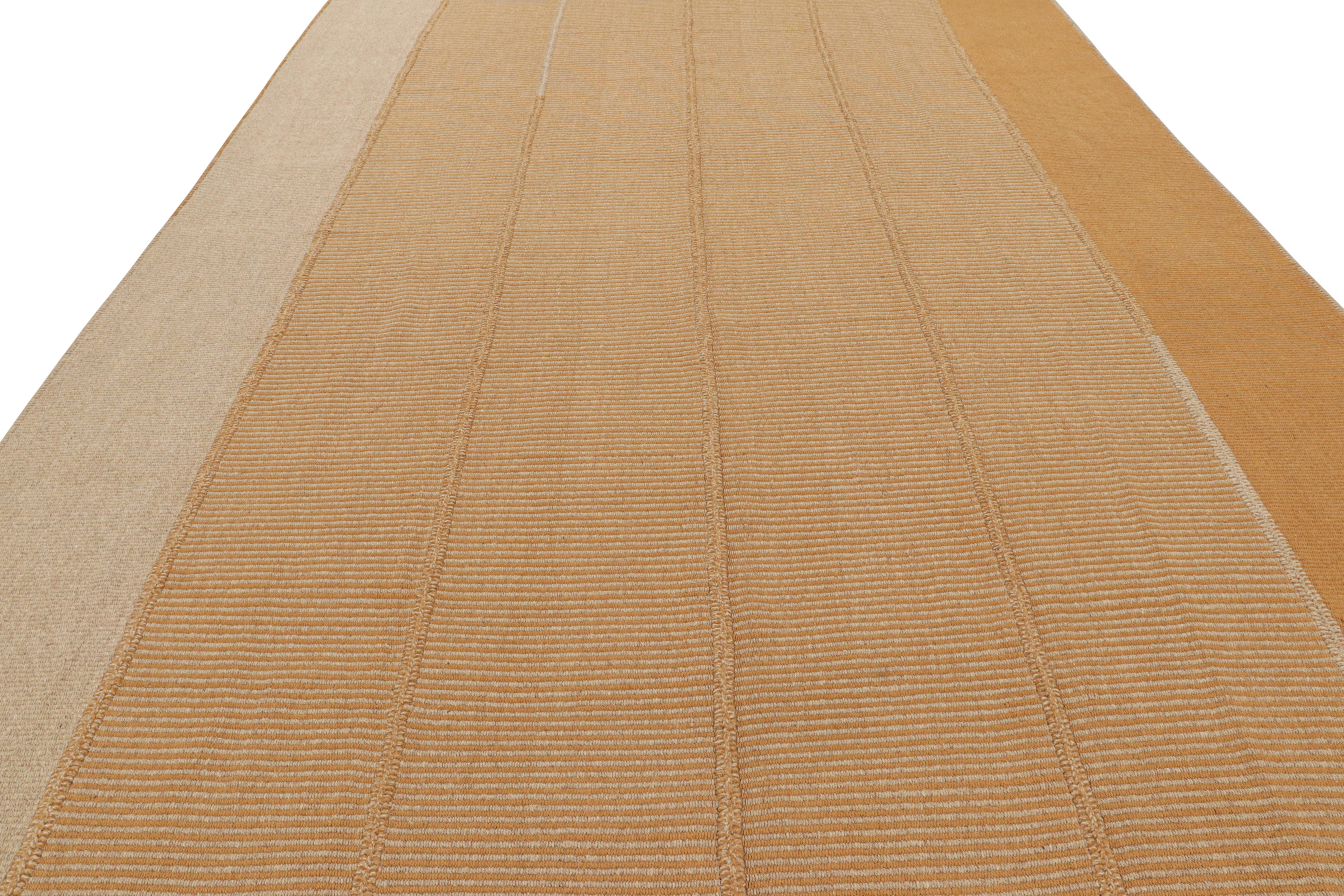 Hand-Woven Rug & Kilim’s Contemporary Kilim in Orange and Beige Textural Stripes For Sale