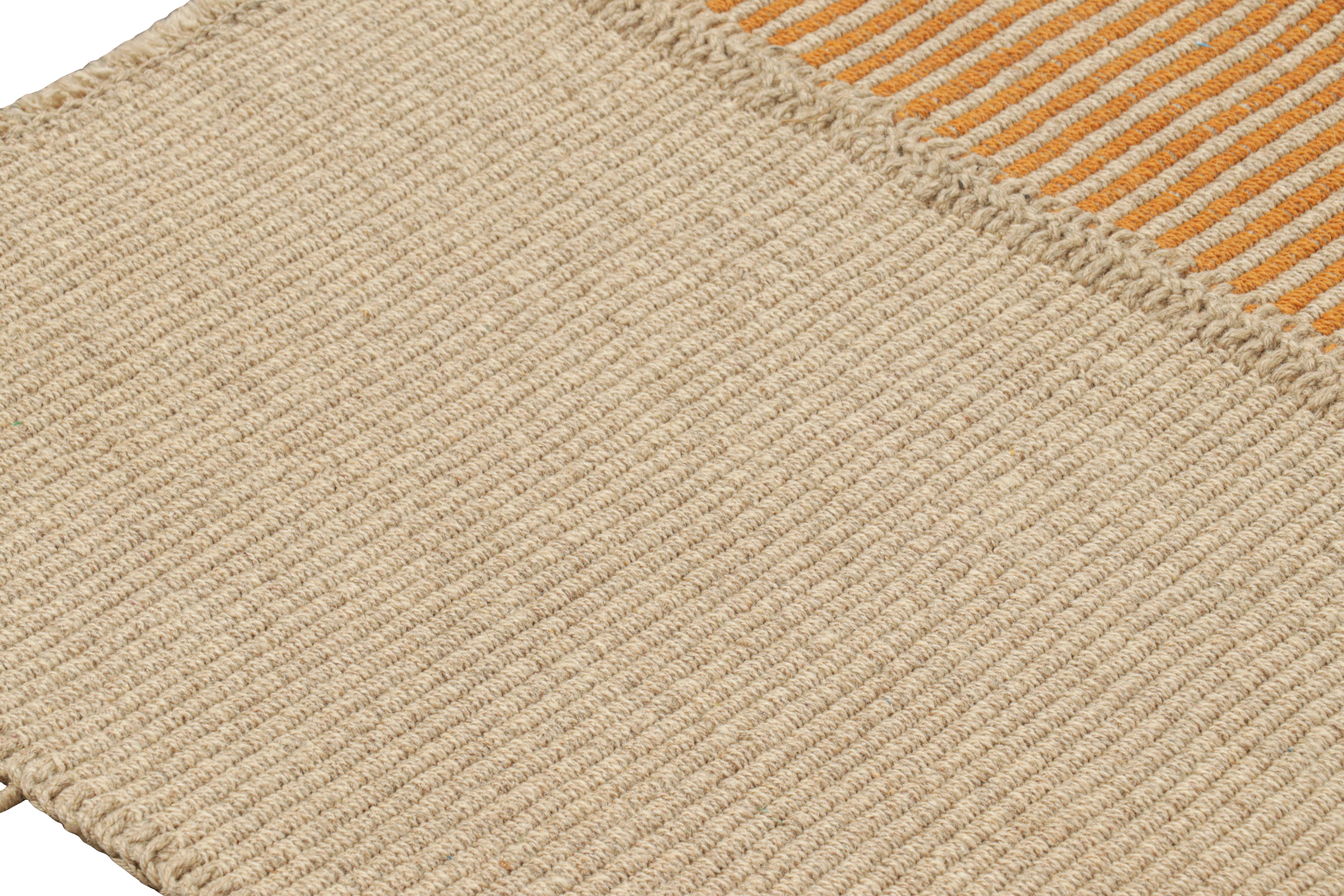 Rug & Kilim’s Contemporary Kilim in Orange and Beige Textural Stripes In New Condition For Sale In Long Island City, NY