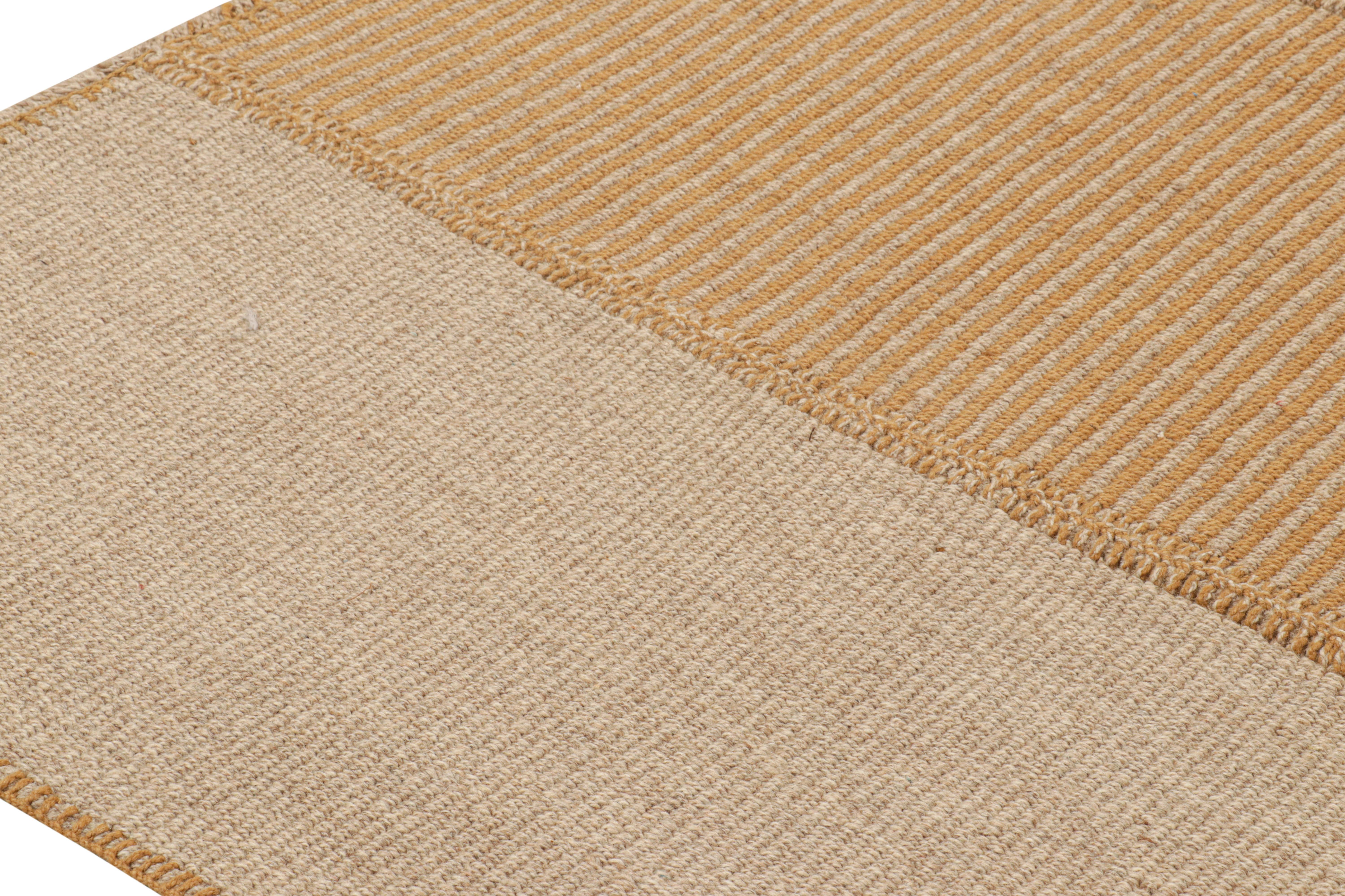 Rug & Kilim’s Contemporary Kilim in Orange and Beige Textural Stripes In New Condition For Sale In Long Island City, NY