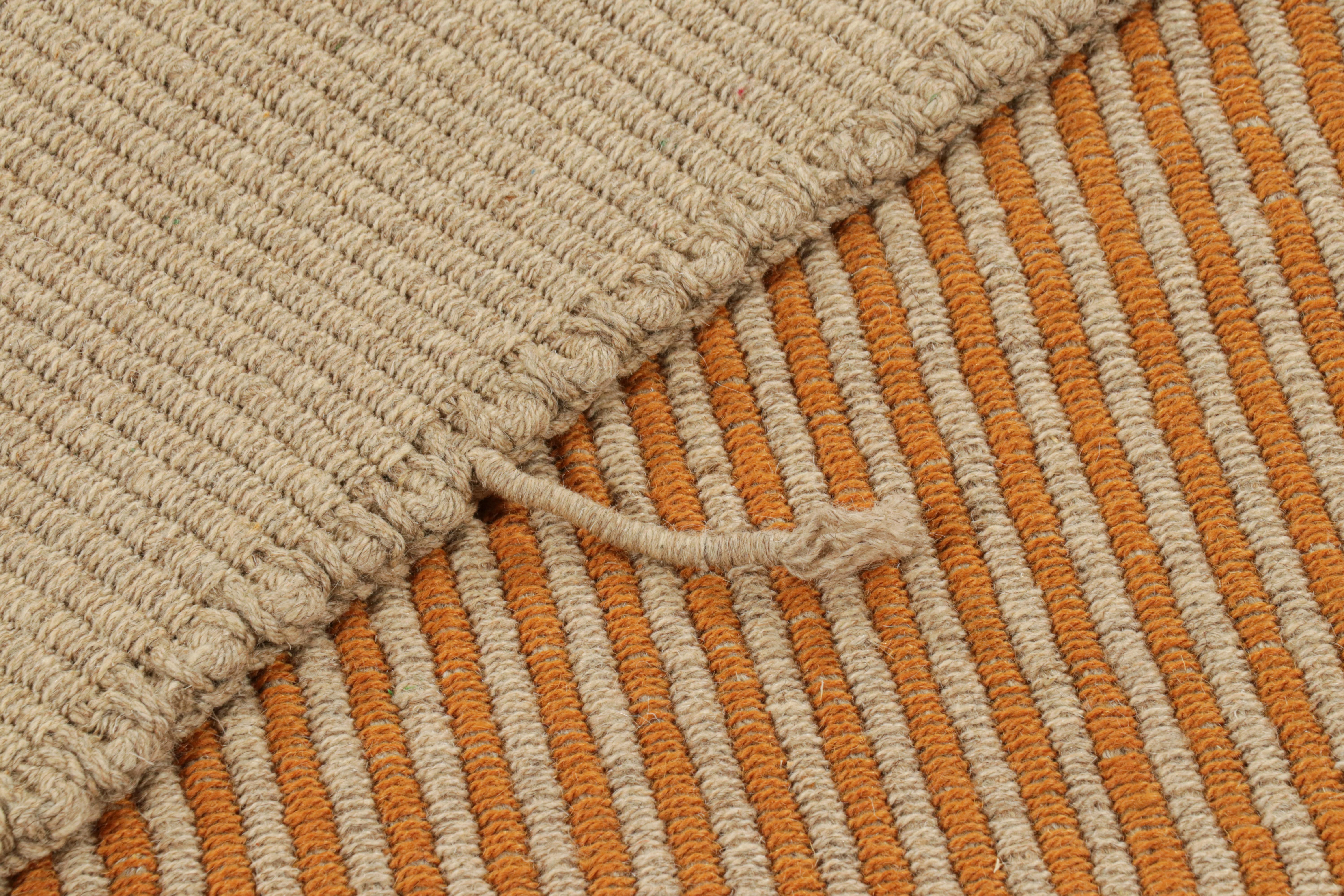 Wool Rug & Kilim’s Contemporary Kilim in Orange and Beige Textural Stripes For Sale