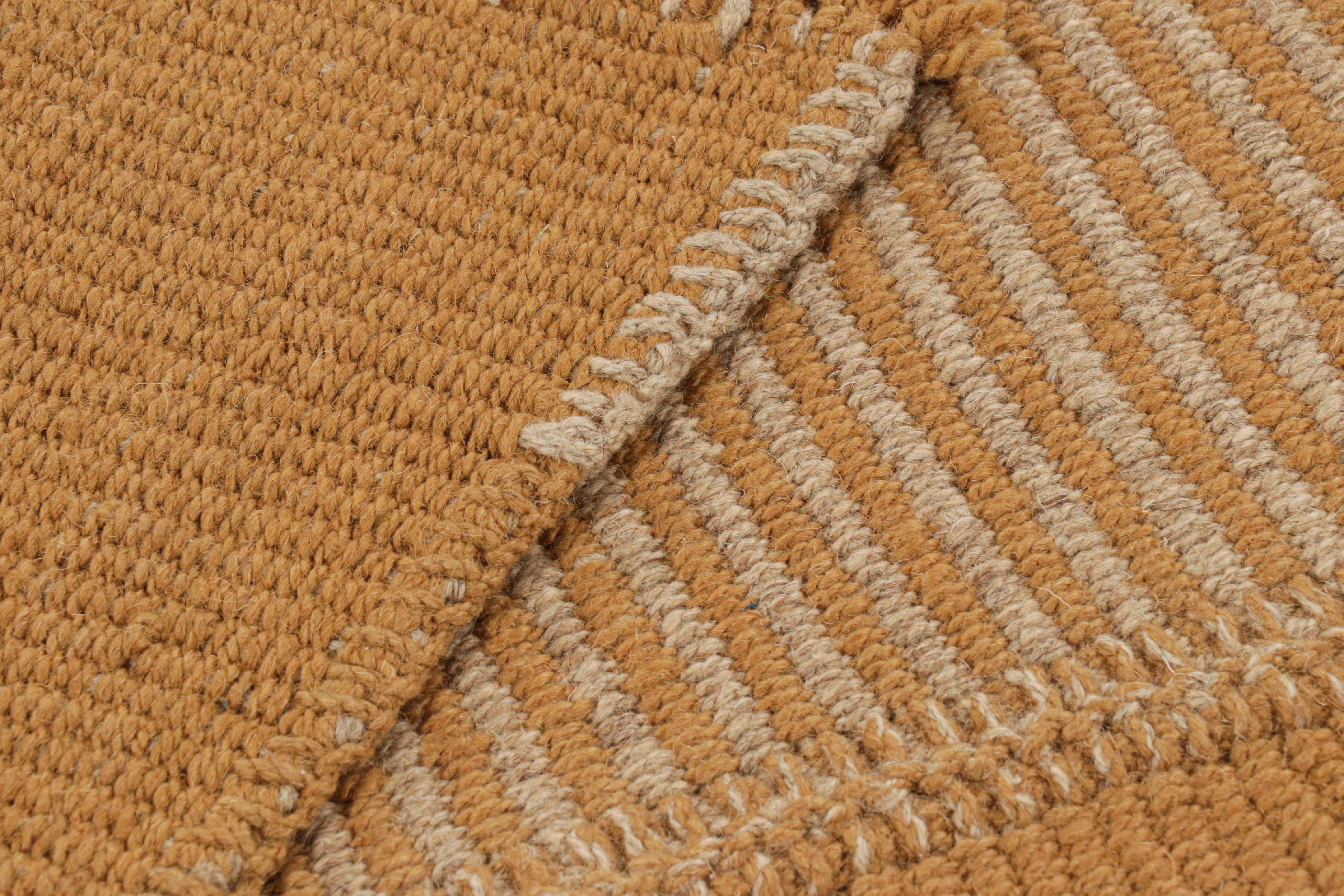 Wool Rug & Kilim’s Contemporary Kilim in Orange and Beige Textural Stripes For Sale