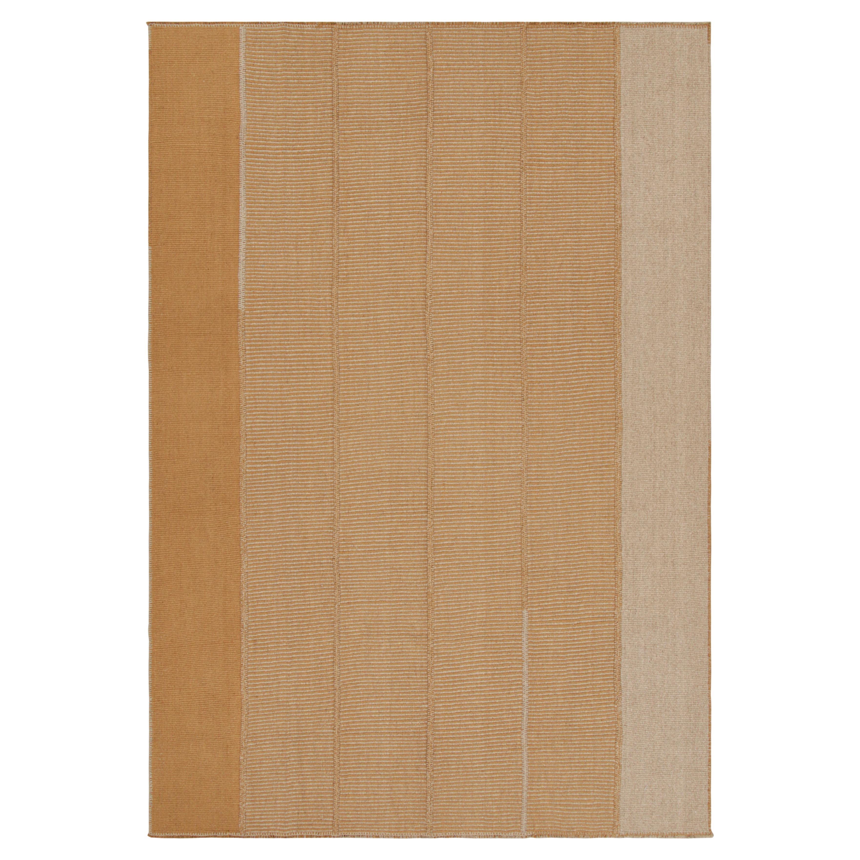 Rug & Kilim’s Contemporary Kilim in Orange and Beige Textural Stripes