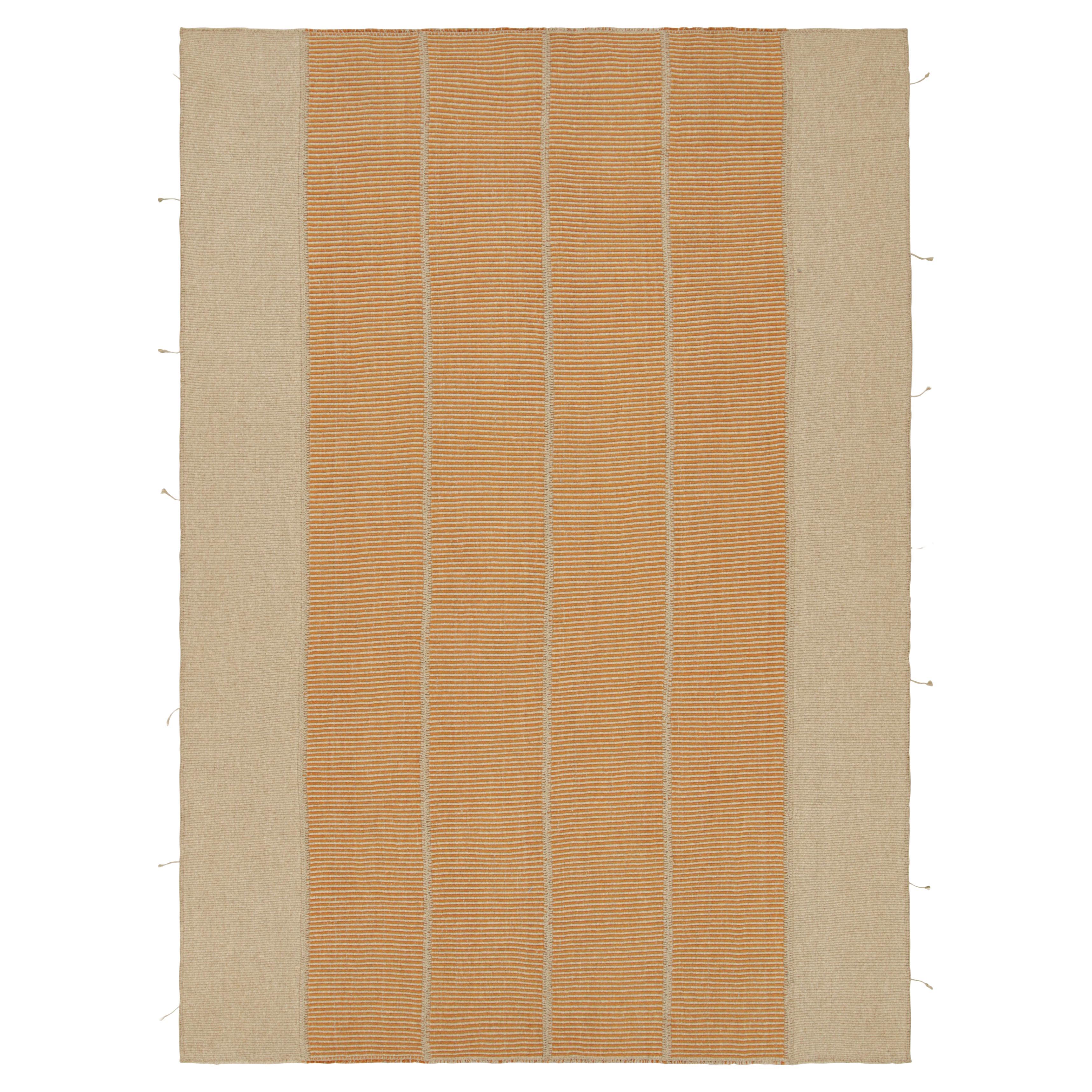 Rug & Kilim’s Contemporary Kilim in Orange and Beige Textural Stripes