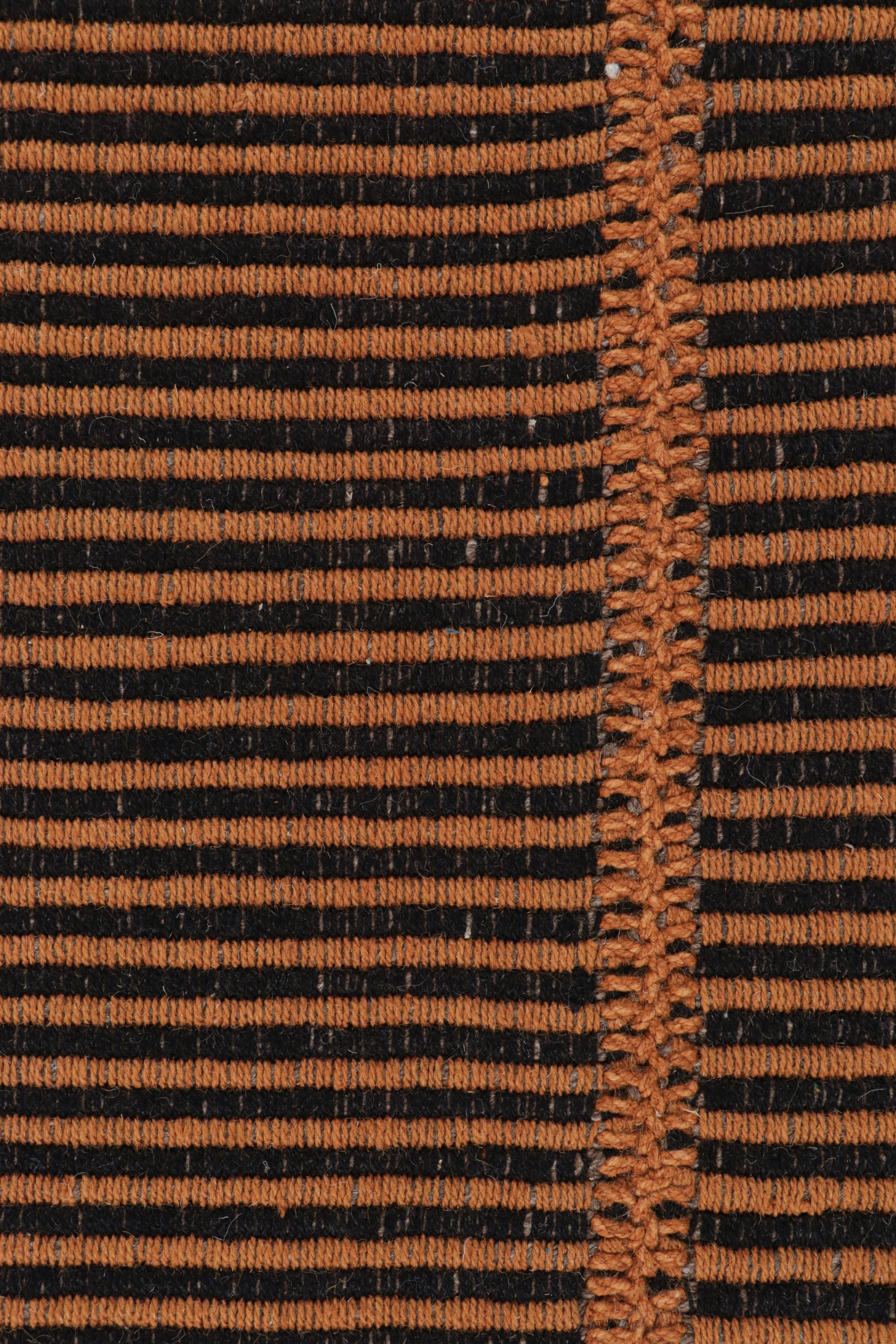 Modern Rug & Kilim’s Contemporary Kilim in Orange and Black Stripes For Sale
