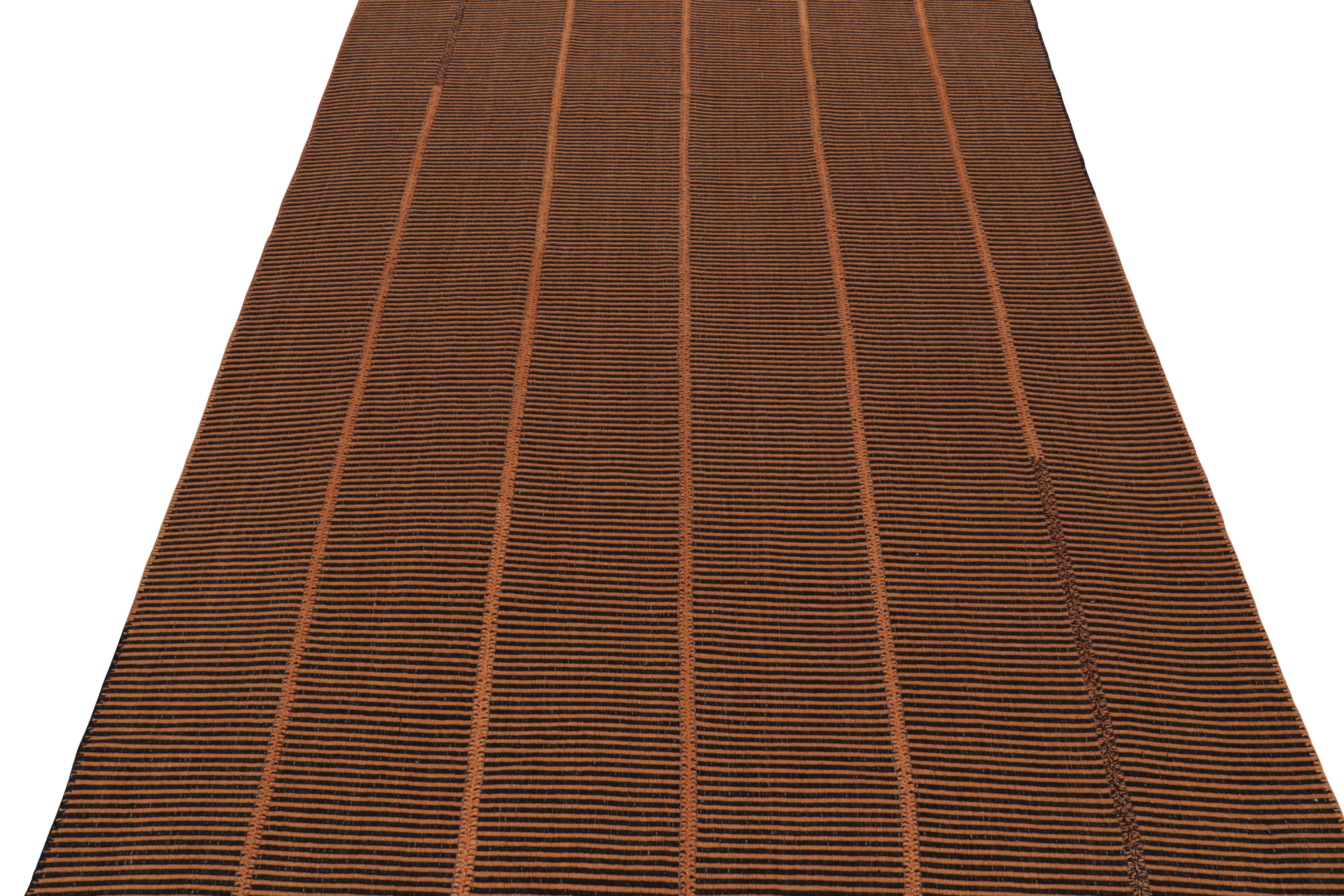 Hand-Woven Rug & Kilim’s Contemporary Kilim in Orange and Black Stripes For Sale
