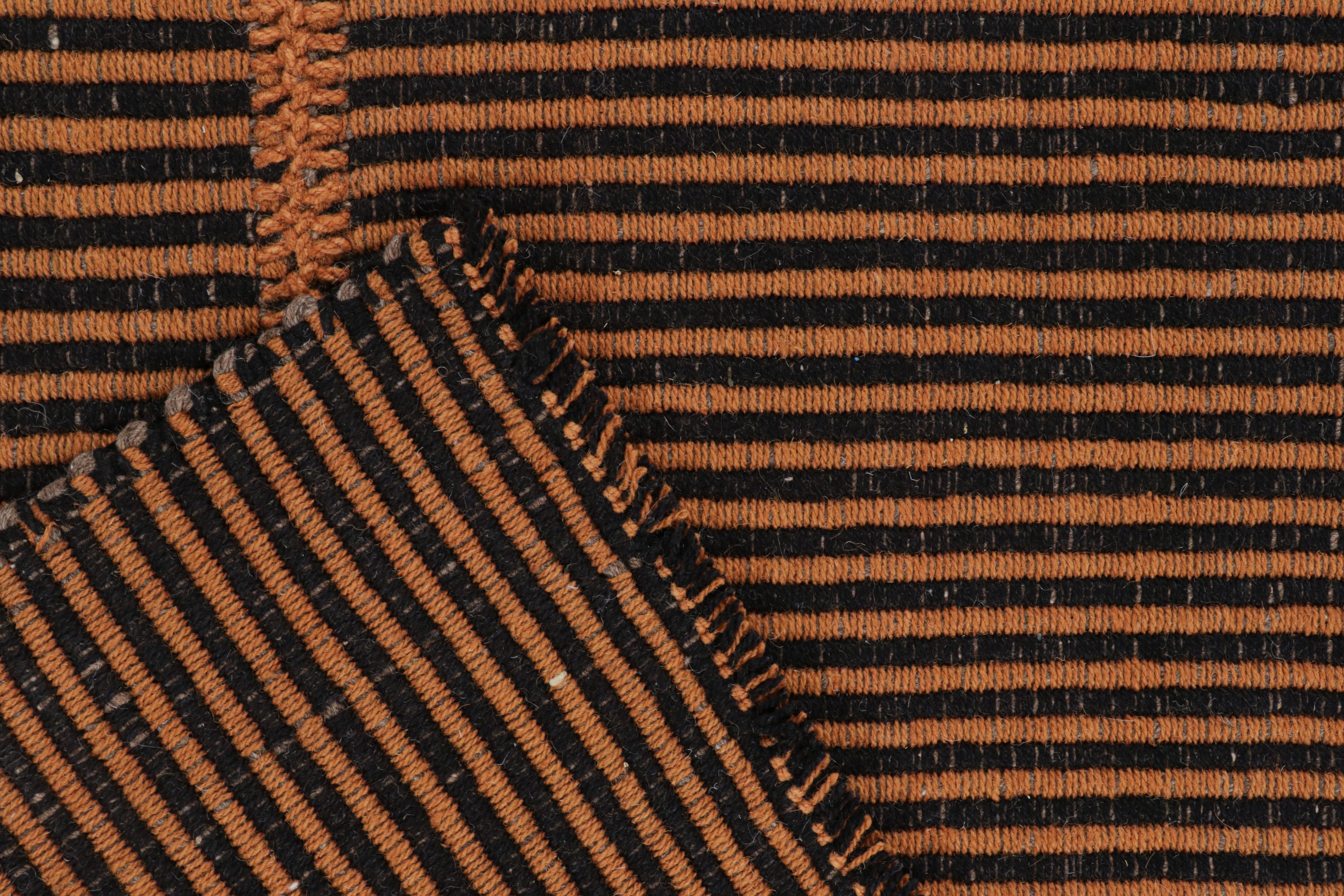 Wool Rug & Kilim’s Contemporary Kilim in Orange and Black Stripes For Sale