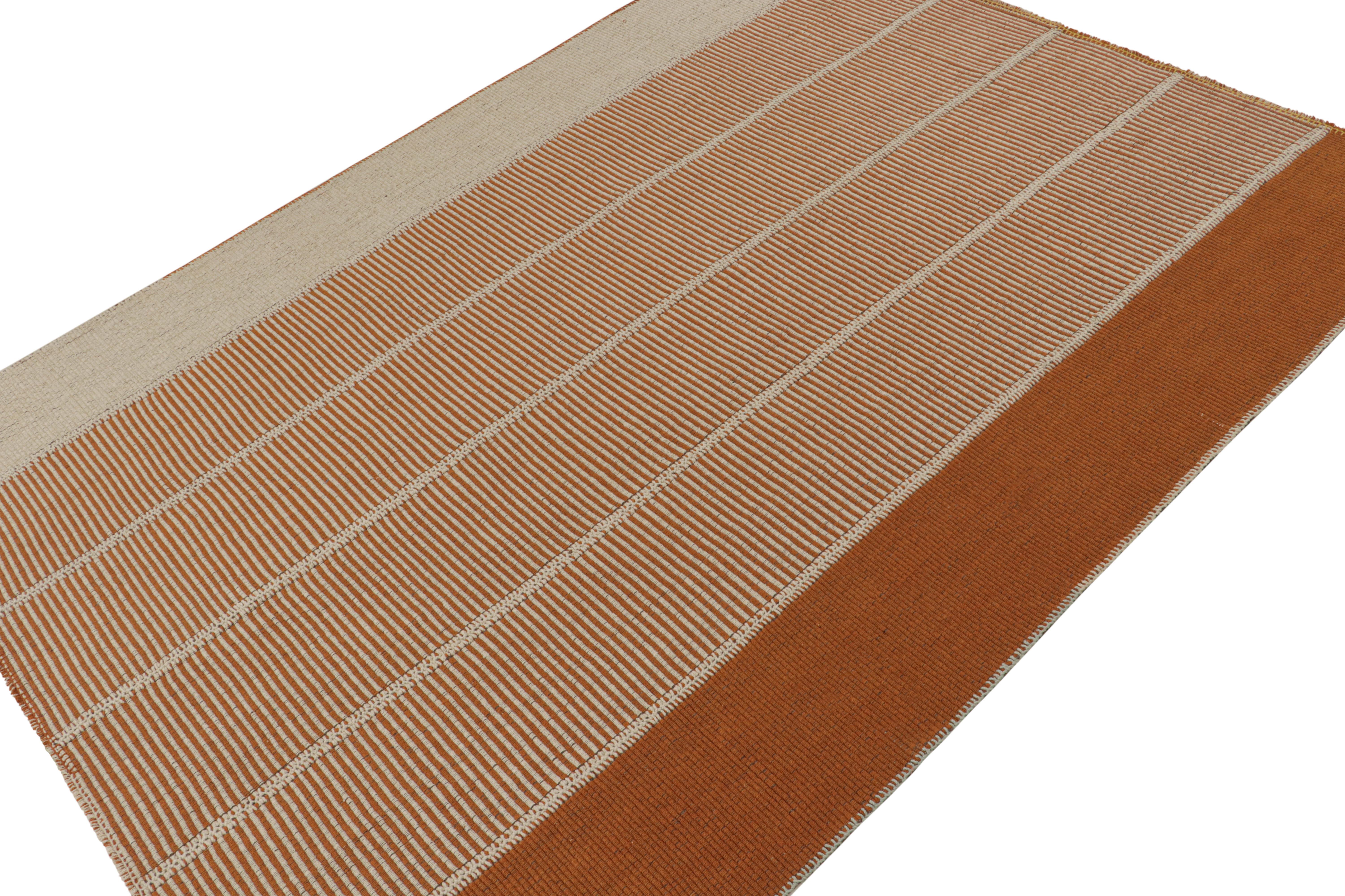 Persian Rug & Kilim’s Contemporary Kilim in Orange & Cream Stripes For Sale