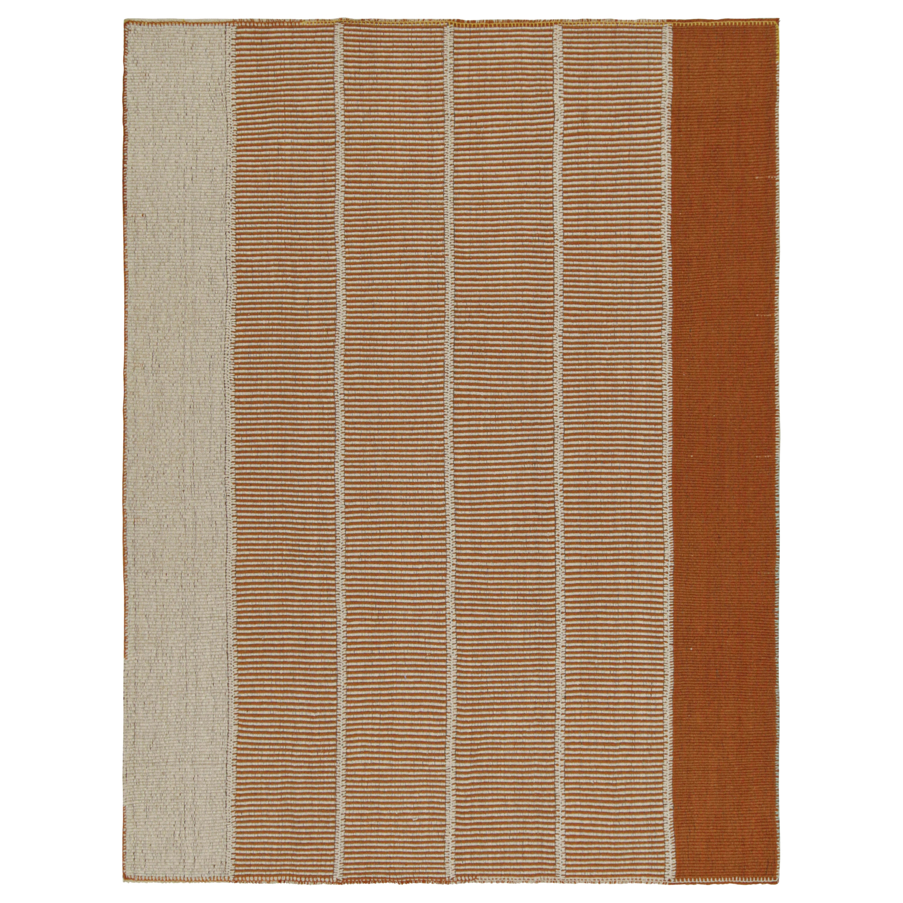 Rug & Kilim’s Contemporary Kilim in Orange & Cream Stripes For Sale