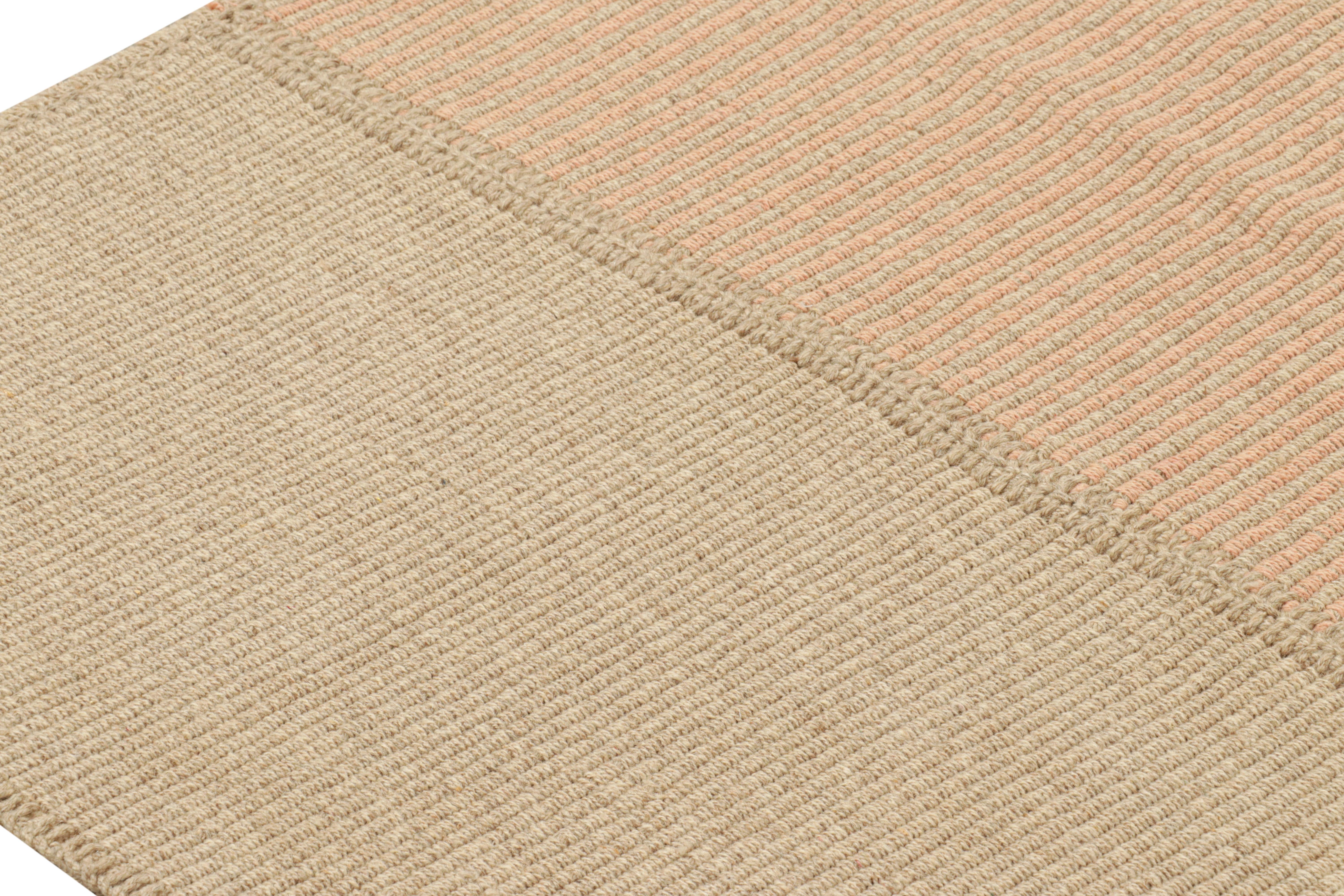 Modern Rug & Kilim’s Contemporary Kilim in Peach and Beige Textural Stripes  For Sale
