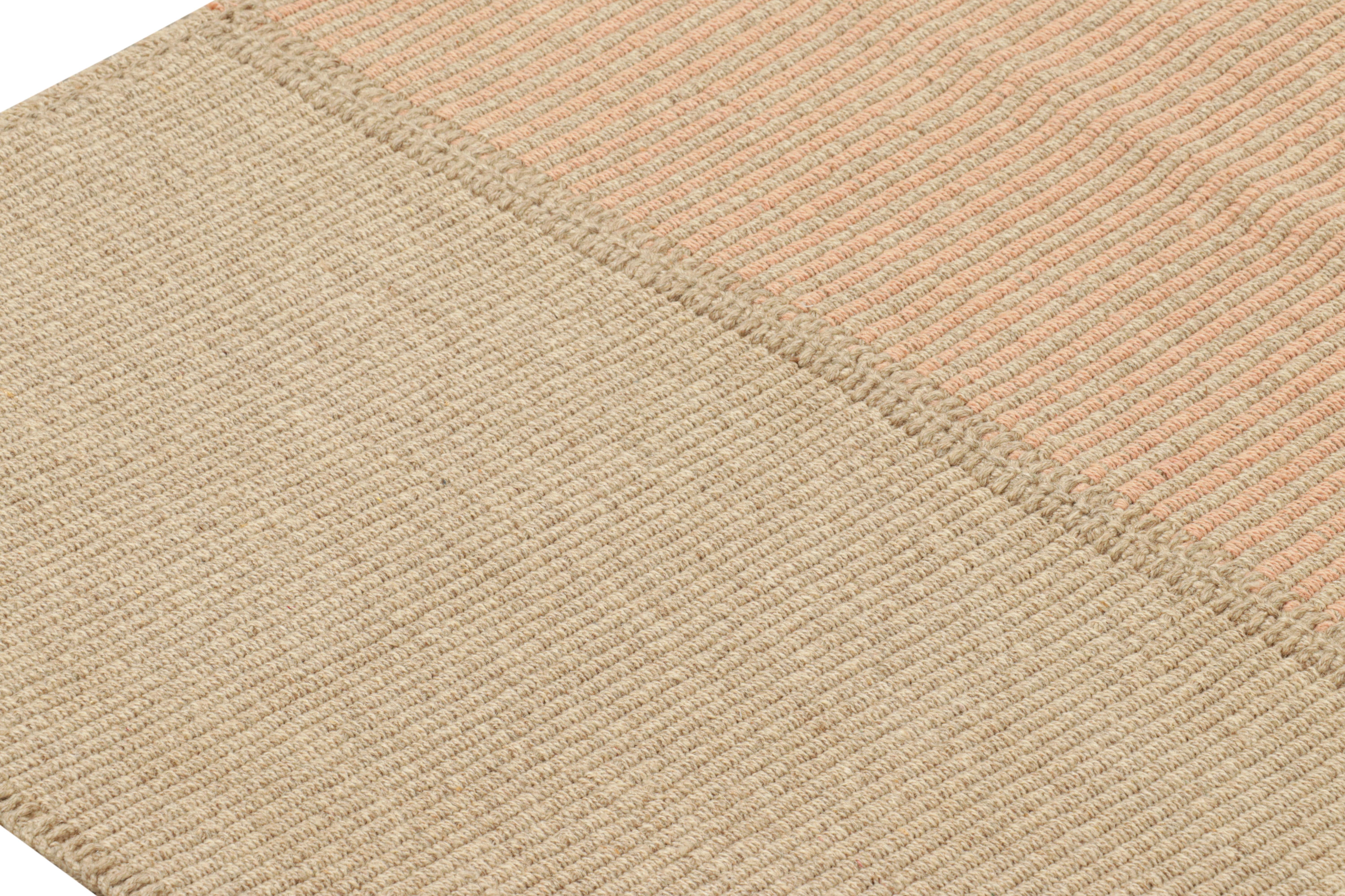 Modern Rug & Kilim’s Contemporary Kilim in Peach and Beige Textural Stripes For Sale
