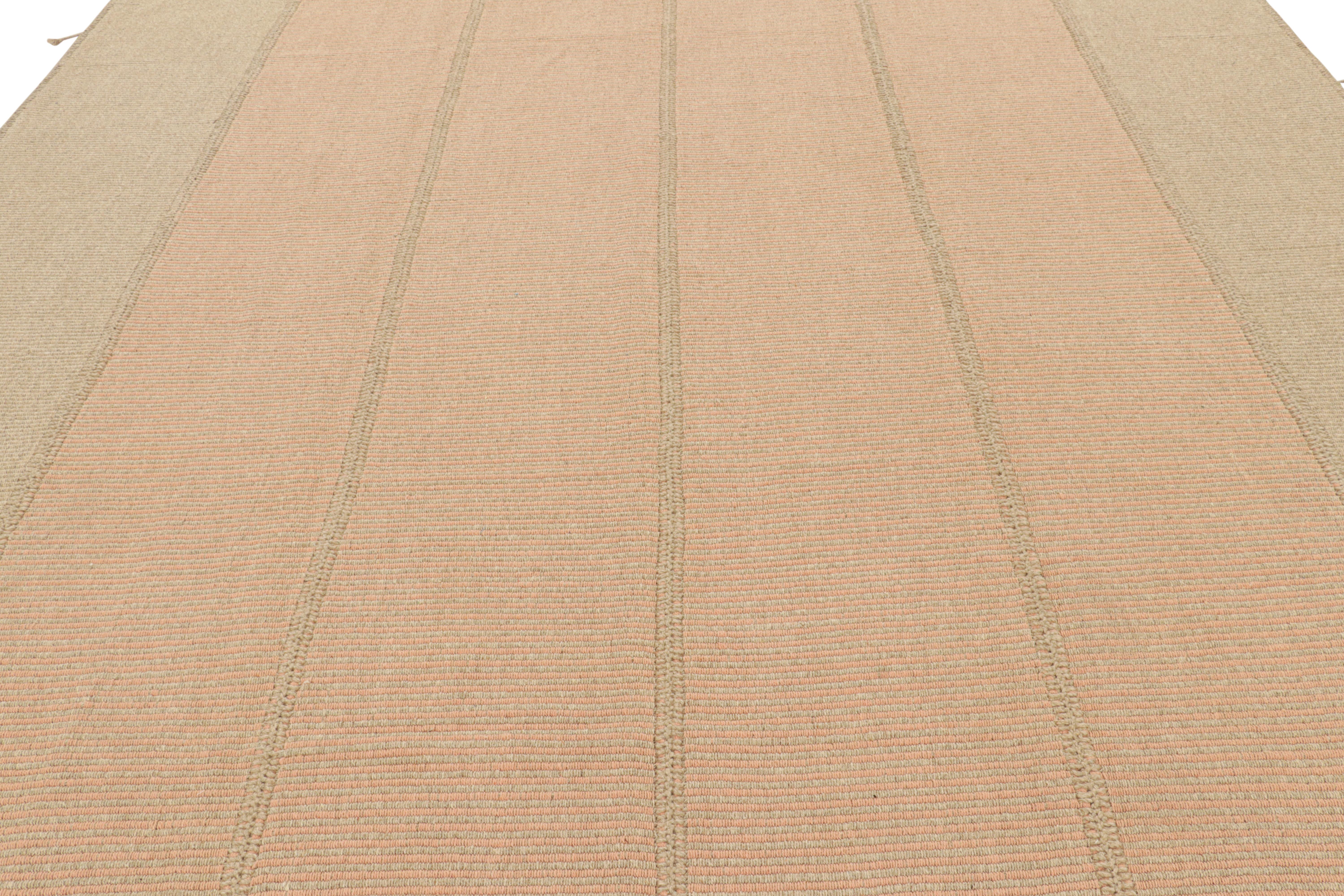 Hand-Woven Rug & Kilim’s Contemporary Kilim in Peach and Beige Textural Stripes For Sale