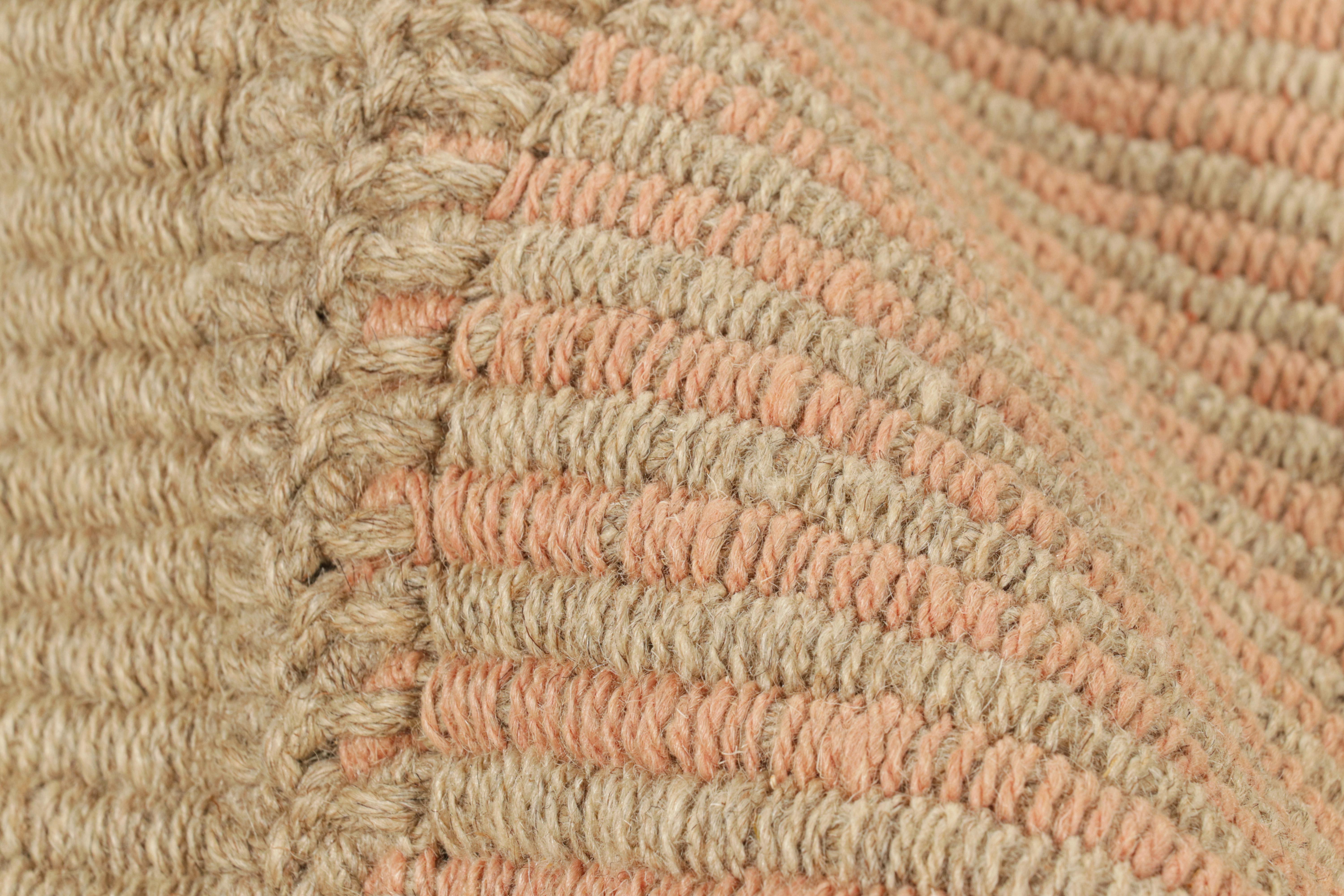 Wool Rug & Kilim’s Contemporary Kilim in Peach and Beige Textural Stripes For Sale