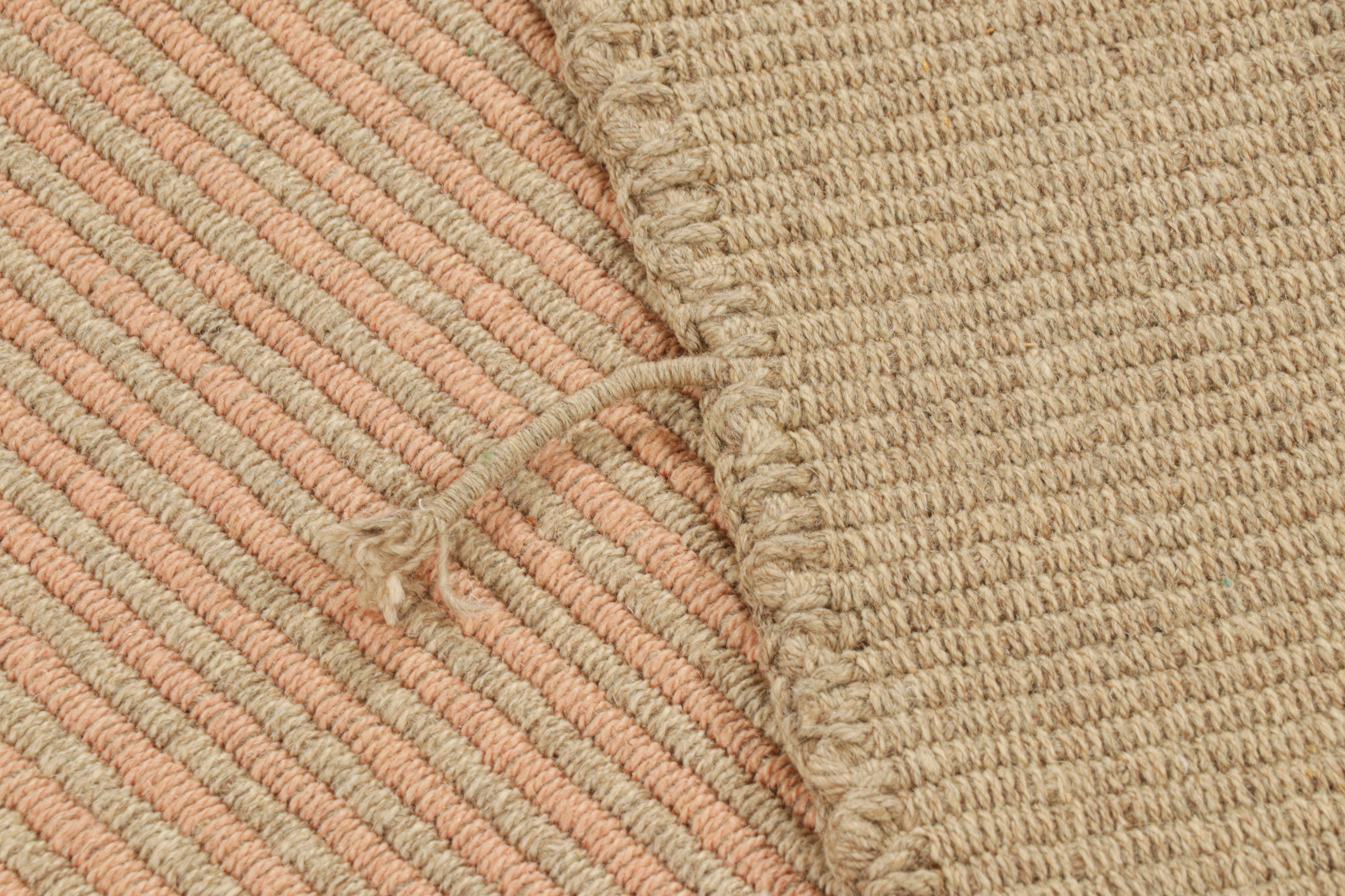 Rug & Kilim’s Contemporary Kilim in Peach and Beige Textural Stripes For Sale 1