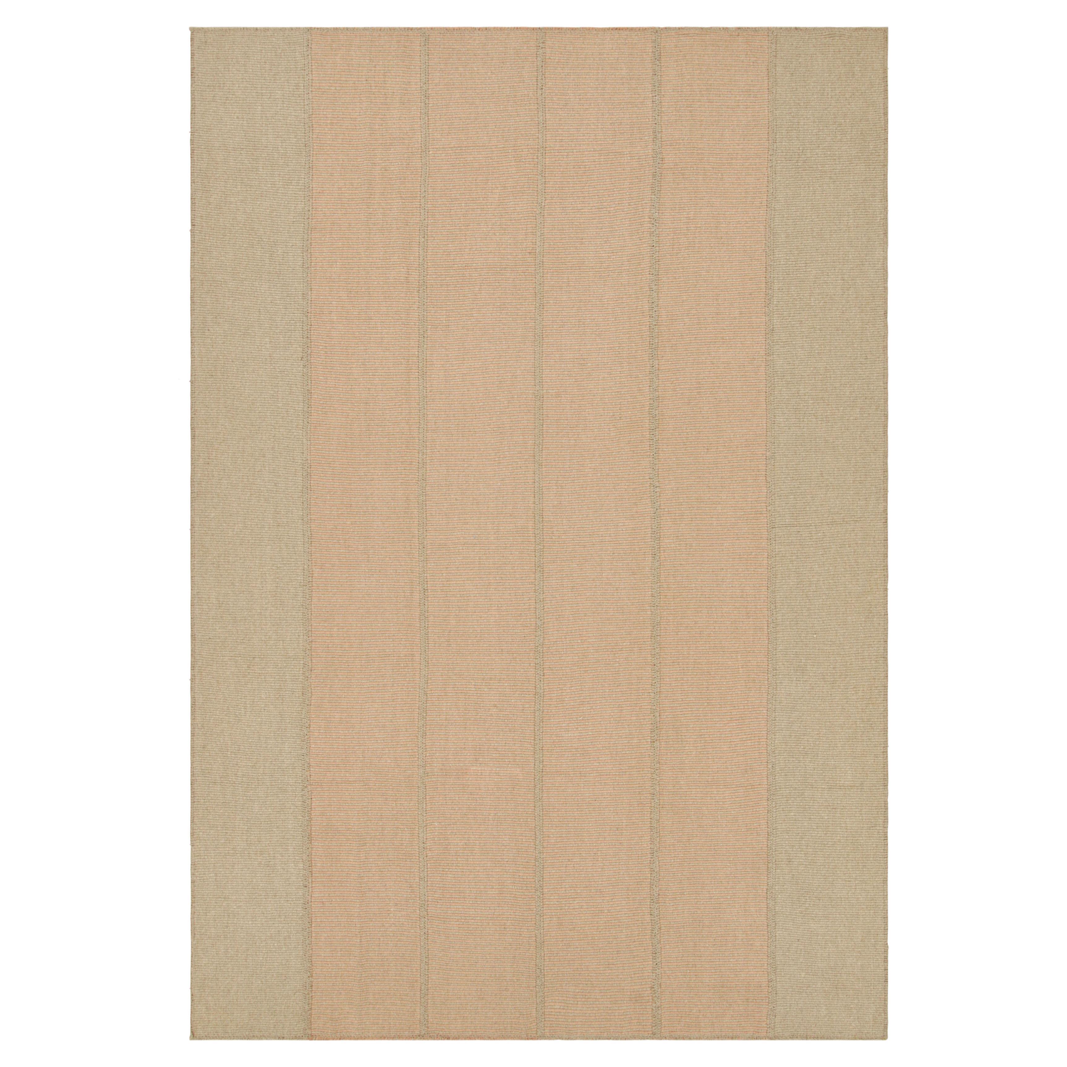 Rug & Kilim’s Contemporary Kilim in Peach and Beige Textural Stripes  For Sale