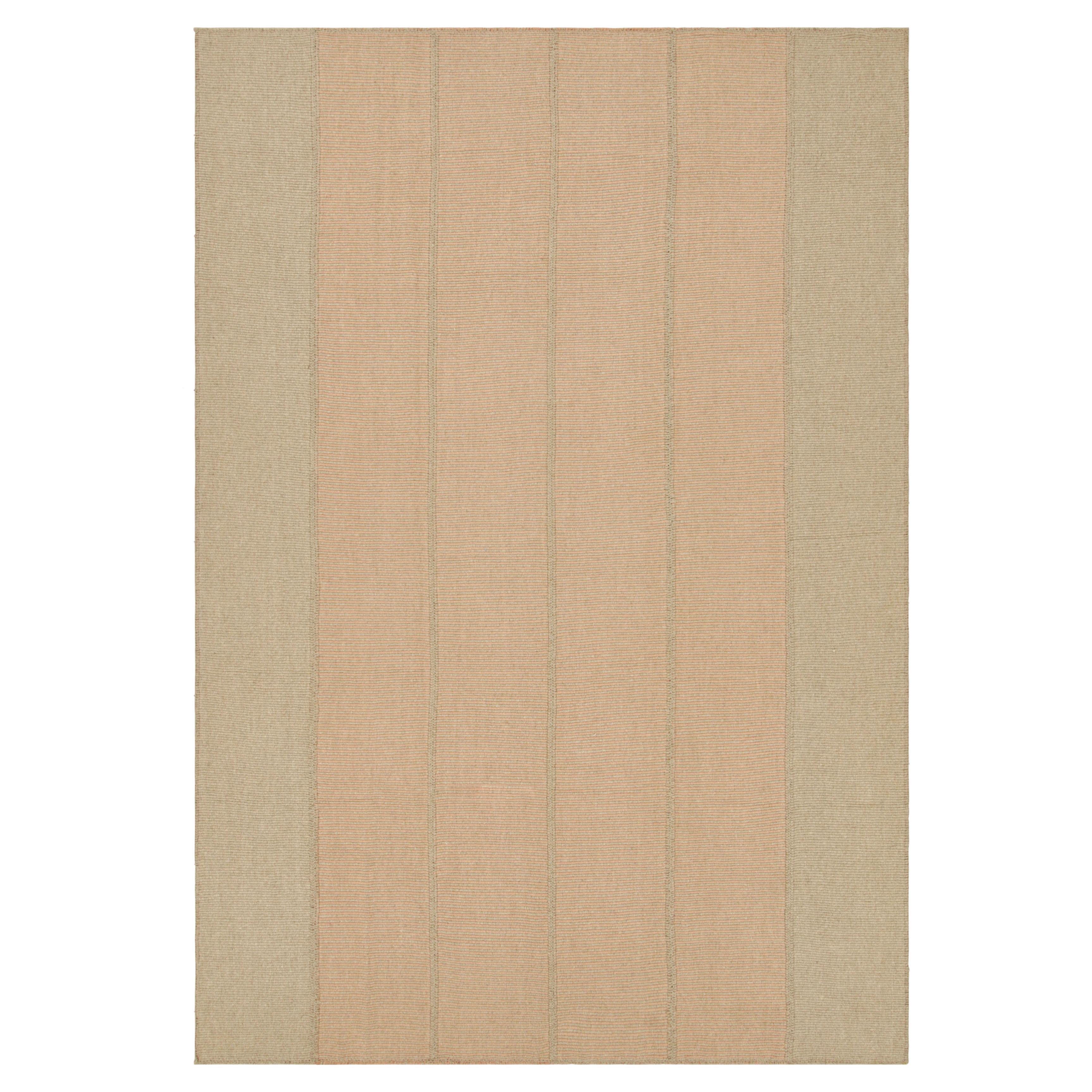 Rug & Kilim’s Contemporary Kilim in Peach and Beige Textural Stripes For Sale