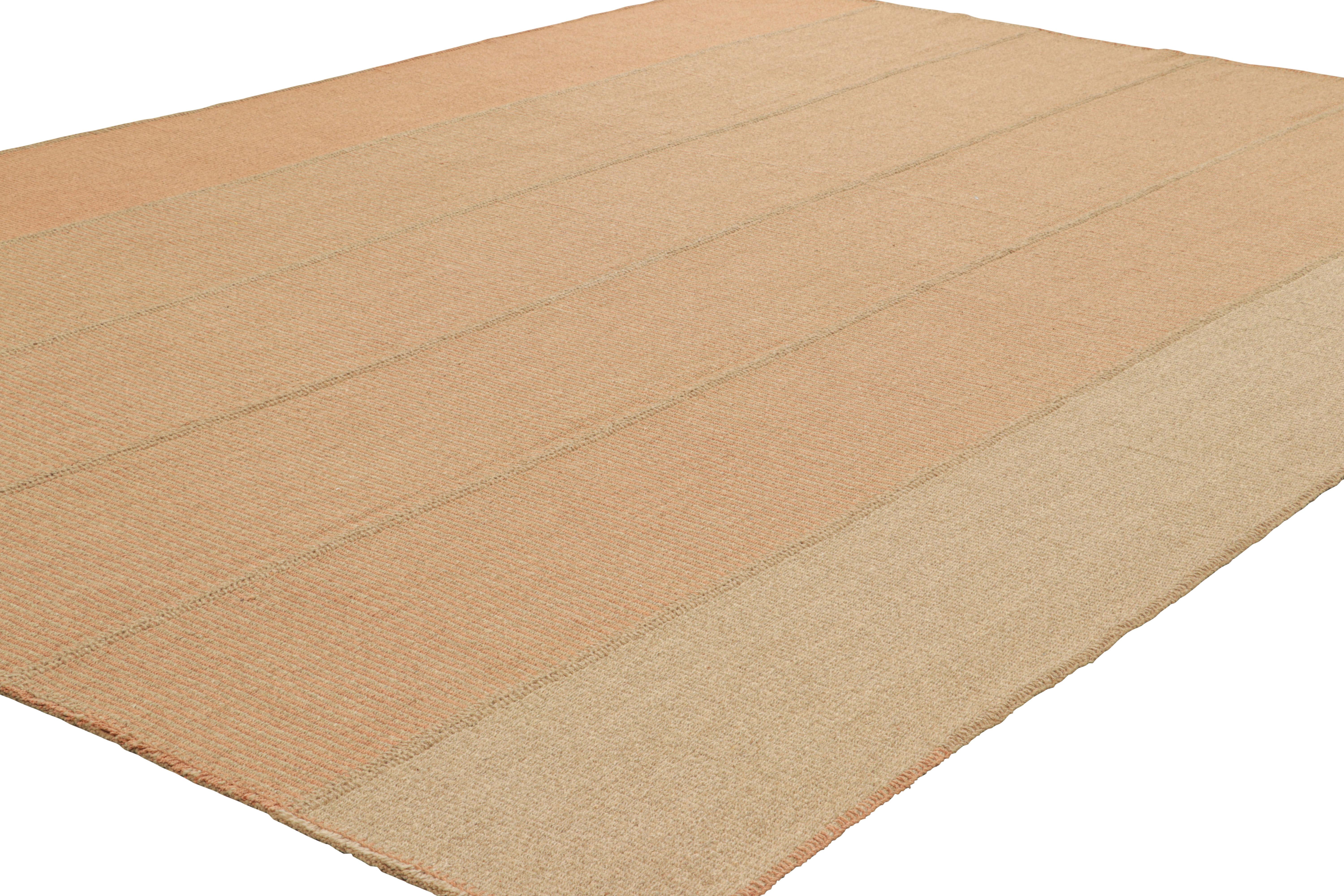 Afghan Rug & Kilim's Contemporary Kilim in Pink and Beige-Brown Textural Stripes (Kilim contemporain à rayures texturées roses et beige-brun) en vente