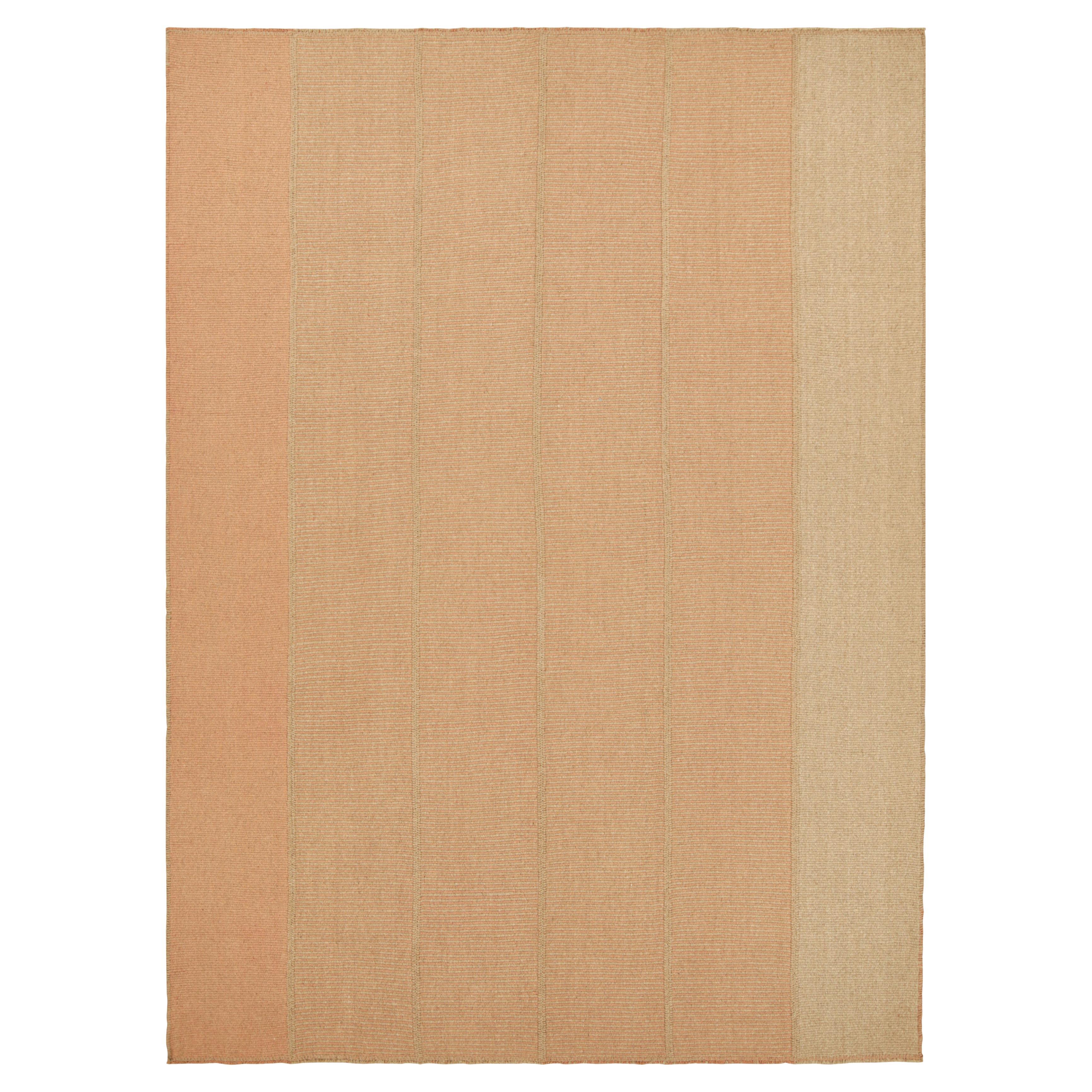 Rug & Kilim’s Contemporary Kilim in Pink and Beige-Brown Textural Stripes