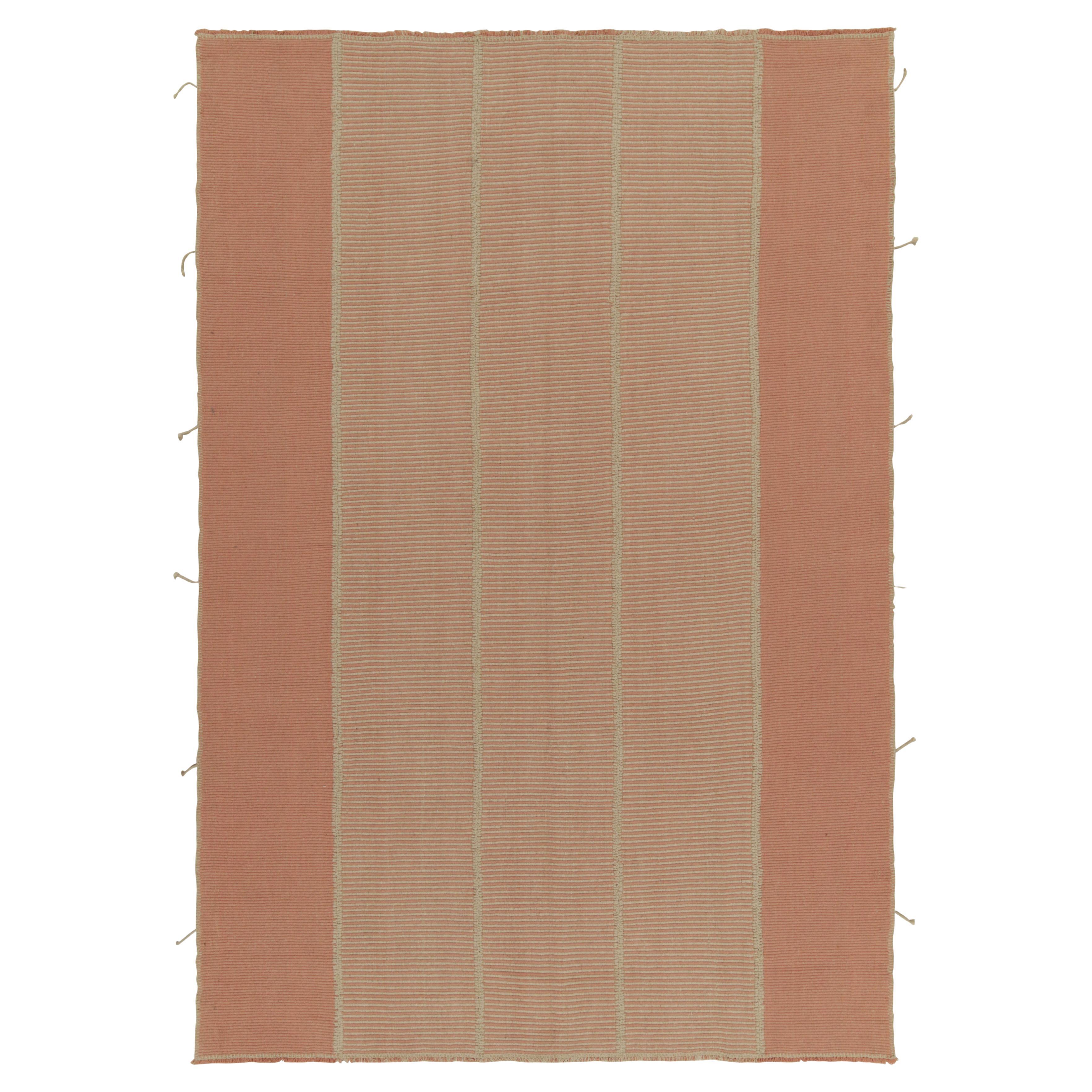 Rug & Kilim’s Contemporary Kilim in Pink and Beige Stripes For Sale