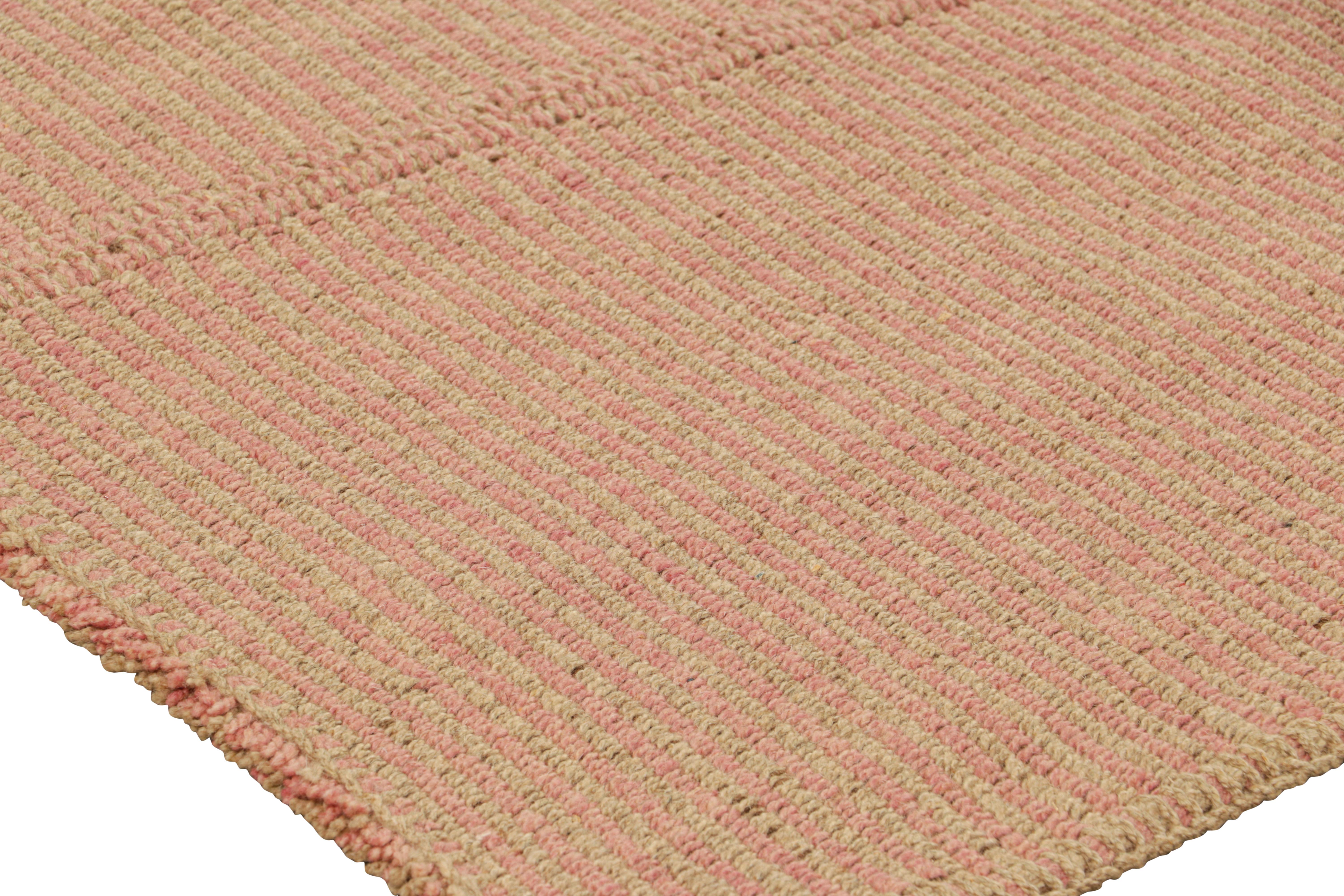 Rug & Kilim’s Contemporary Kilim in Pink and Beige Textural Stripes In New Condition For Sale In Long Island City, NY