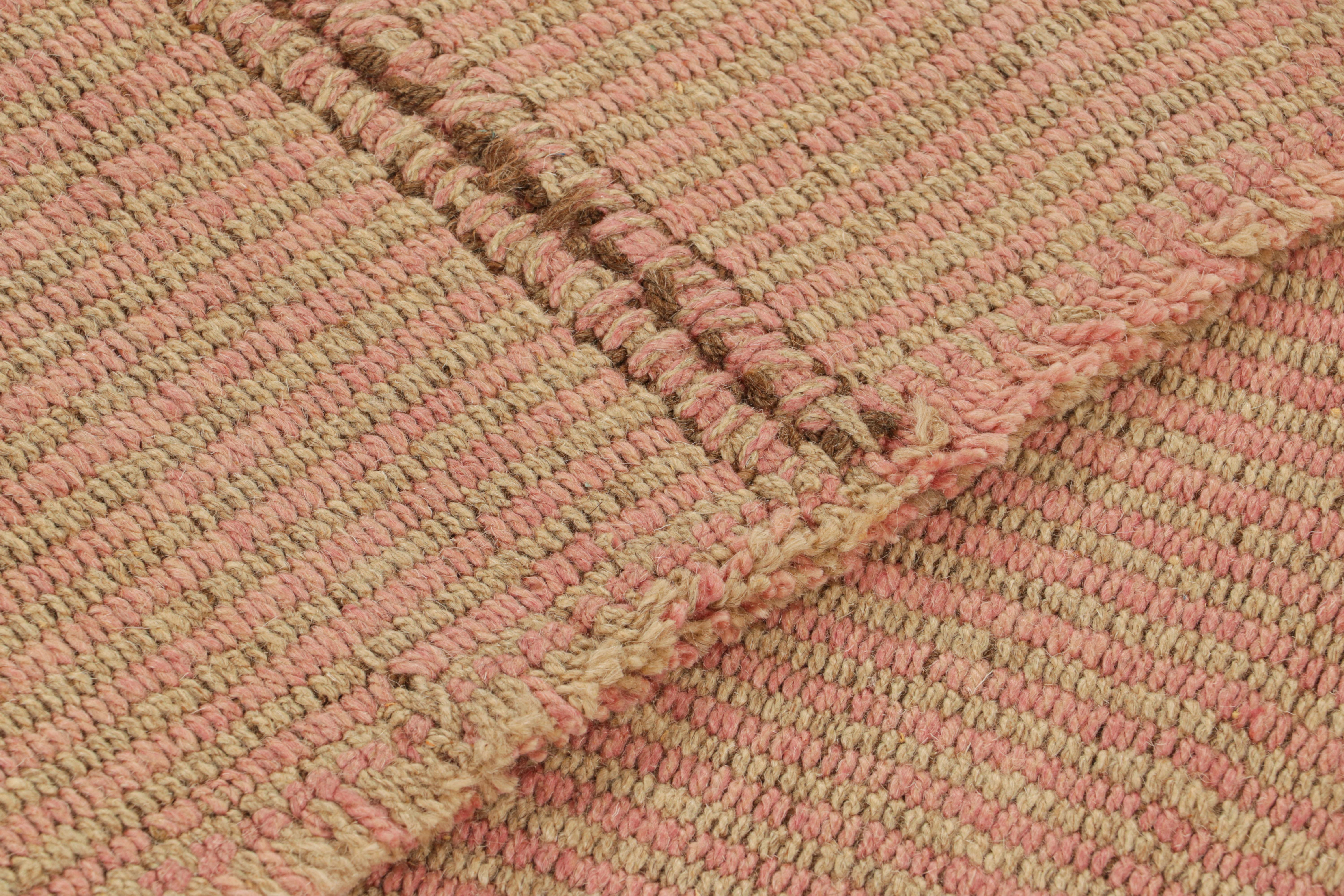 Wool Rug & Kilim’s Contemporary Kilim in Pink and Beige Textural Stripes For Sale