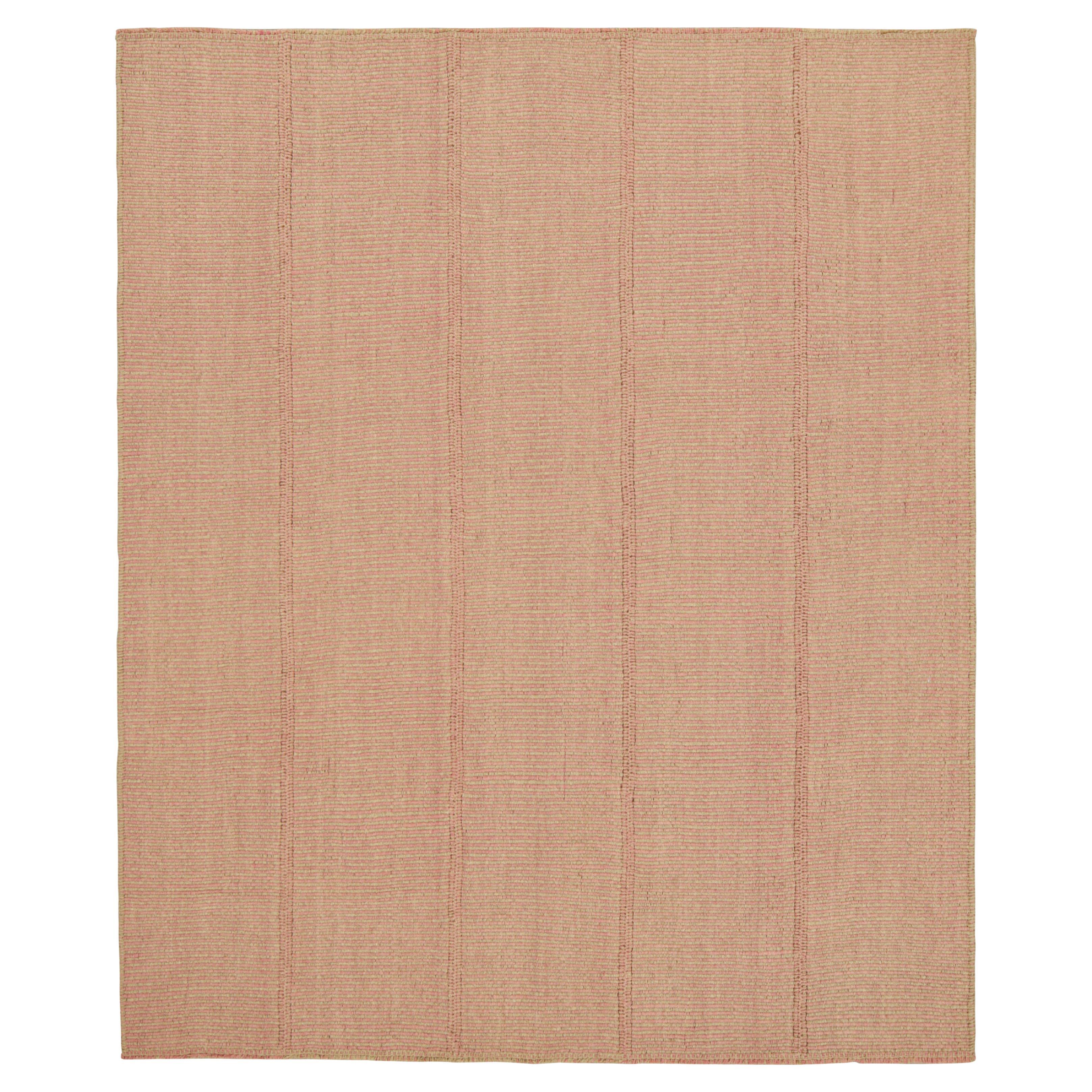 Rug & Kilim’s Contemporary Kilim in Pink and Beige Textural Stripes For Sale
