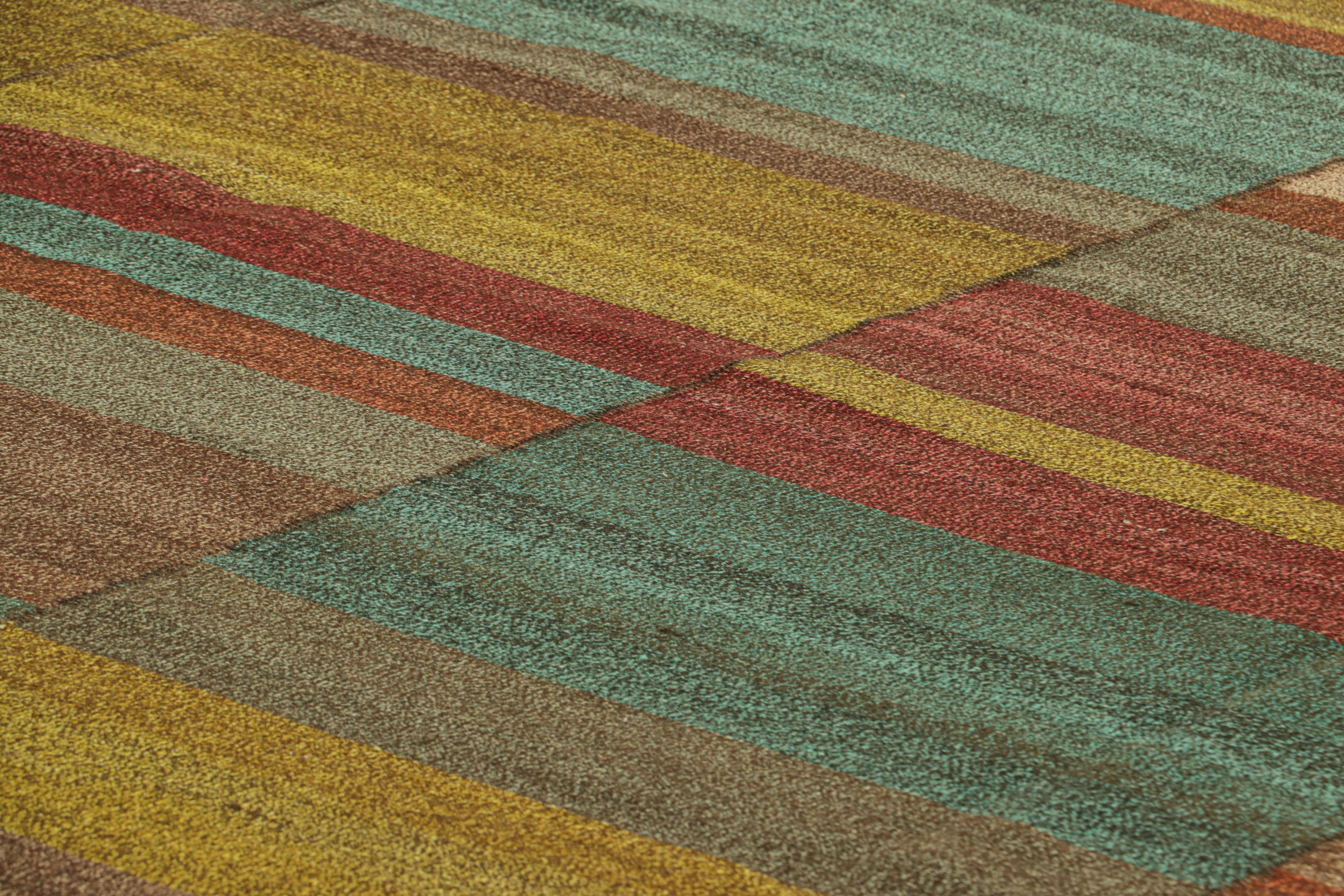Turkish Rug & Kilim’s Contemporary Kilim in Polychromatic Stripes & Geometric Patterns For Sale