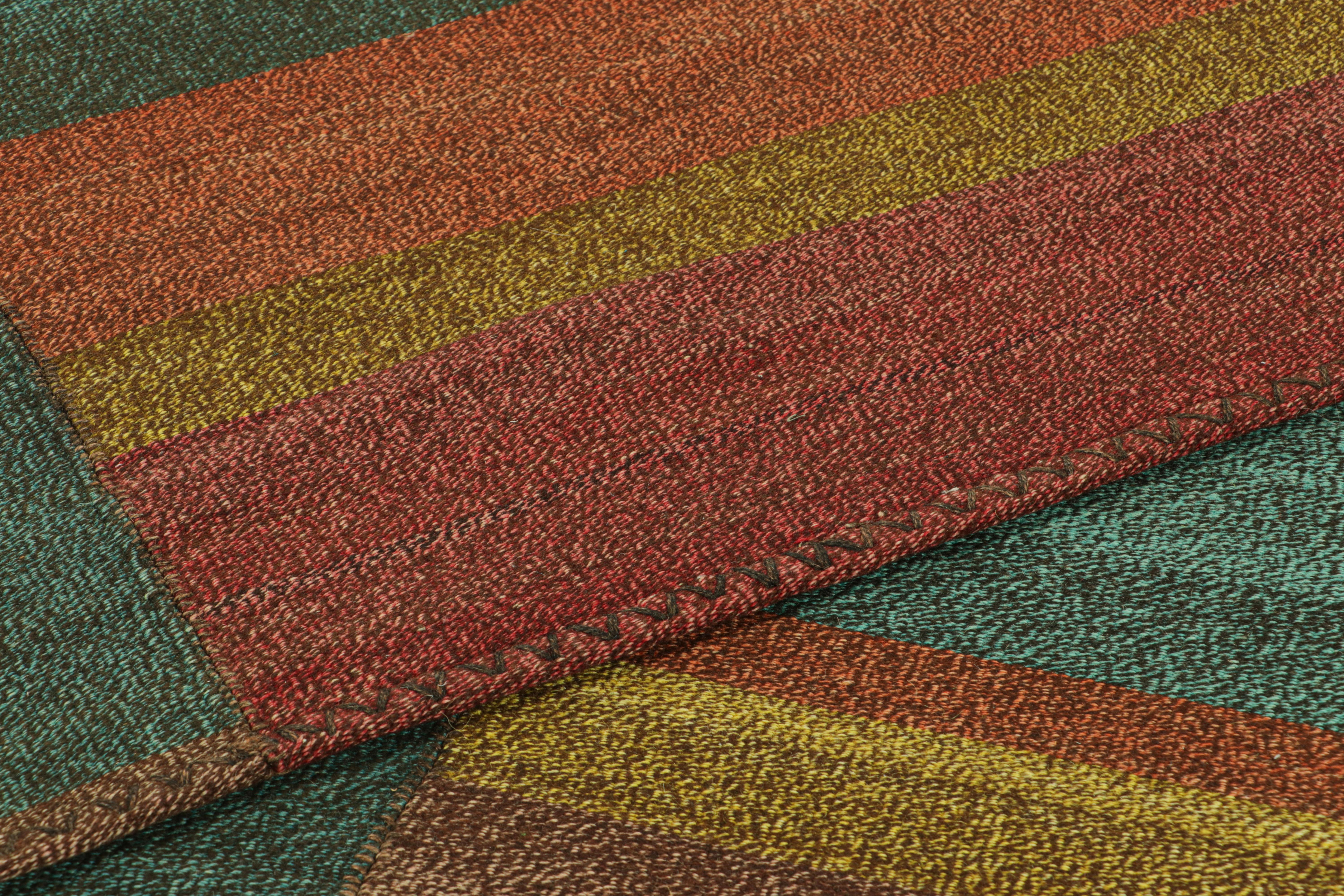 Wool Rug & Kilim’s Contemporary Kilim in Polychromatic Stripes & Geometric Patterns For Sale