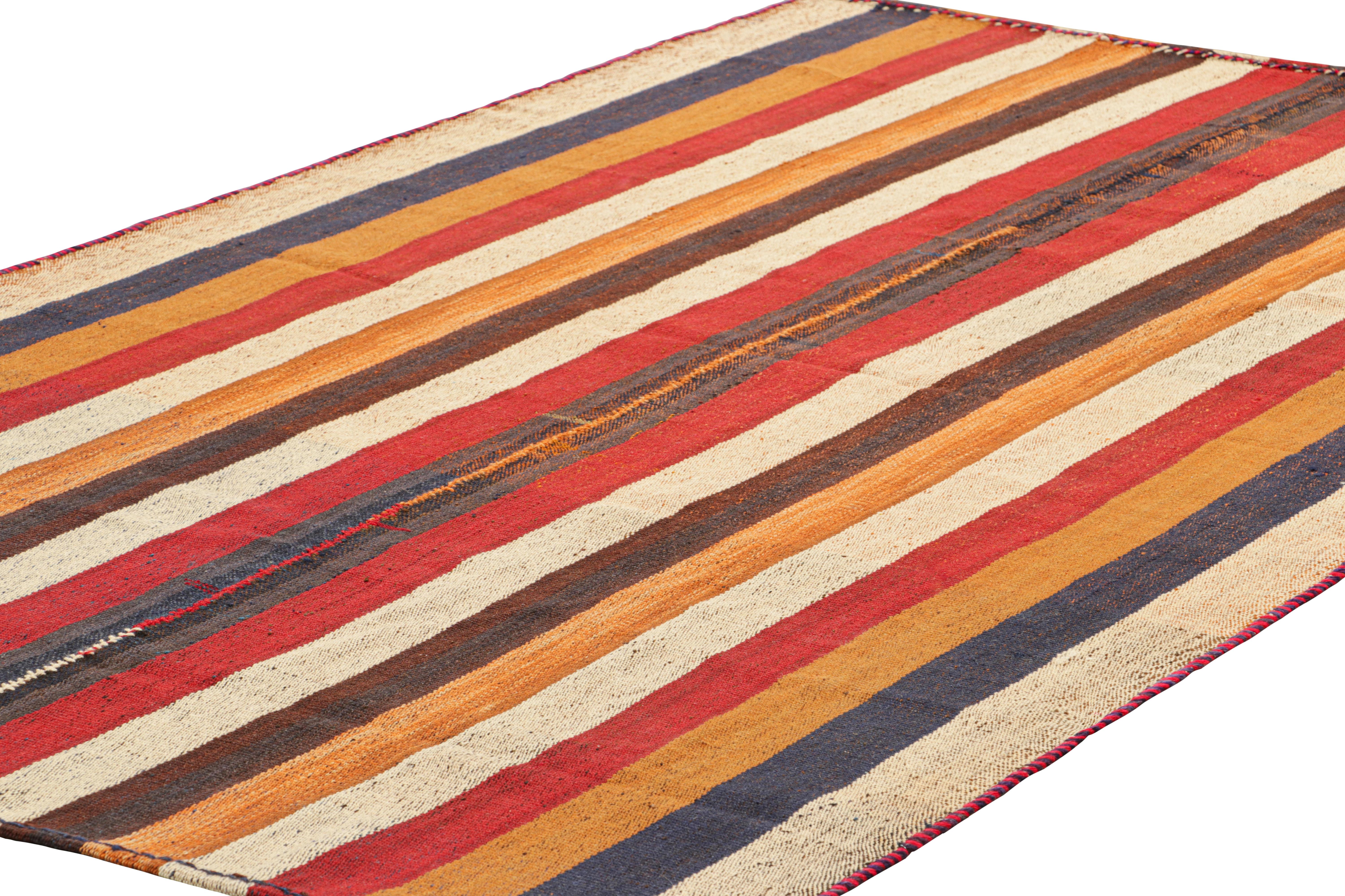 Afghan Rug & Kilim’s Contemporary Kilim in Polychromatic Textural Stripes For Sale