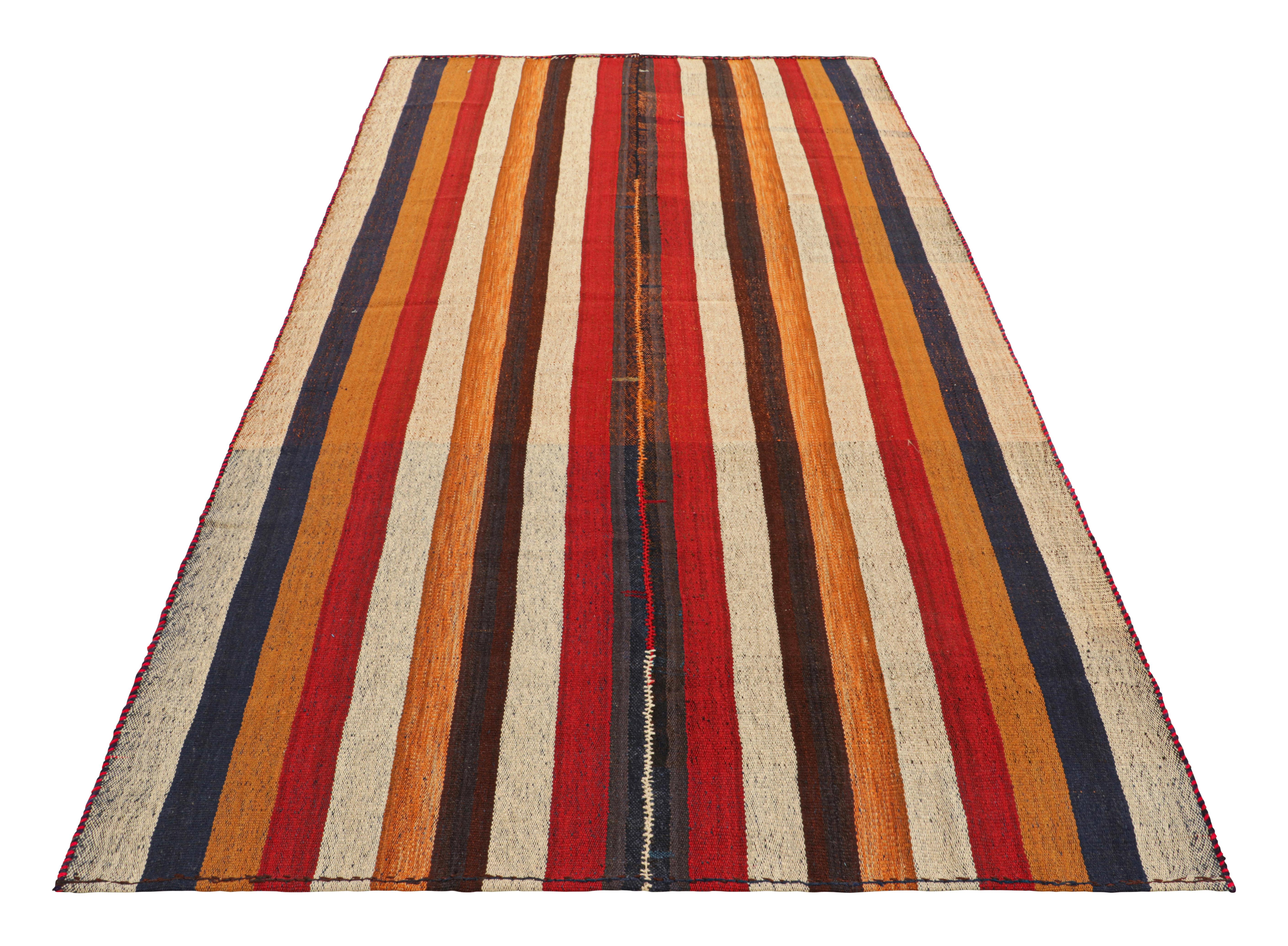 Hand-Woven Rug & Kilim’s Contemporary Kilim in Polychromatic Textural Stripes For Sale