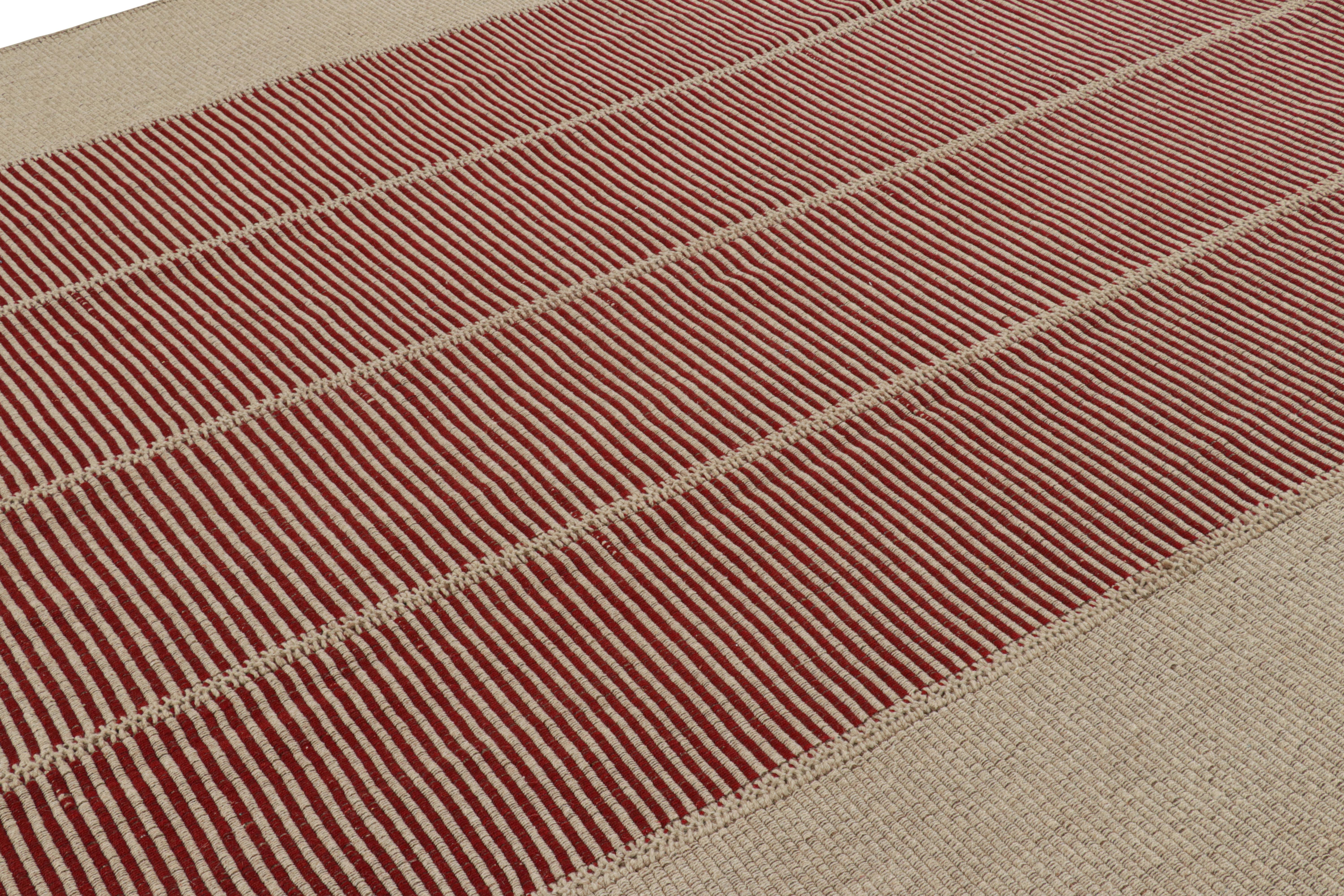 Handwoven in wool, a 10x14 Kilim design from an inventive new contemporary flat weave collection by Rug & Kilim.

On the Design: 

Fondly dubbed, “Rez Kilims”, this modern take on classic panel-weaving enjoys a fabulous, unique play of deep red and