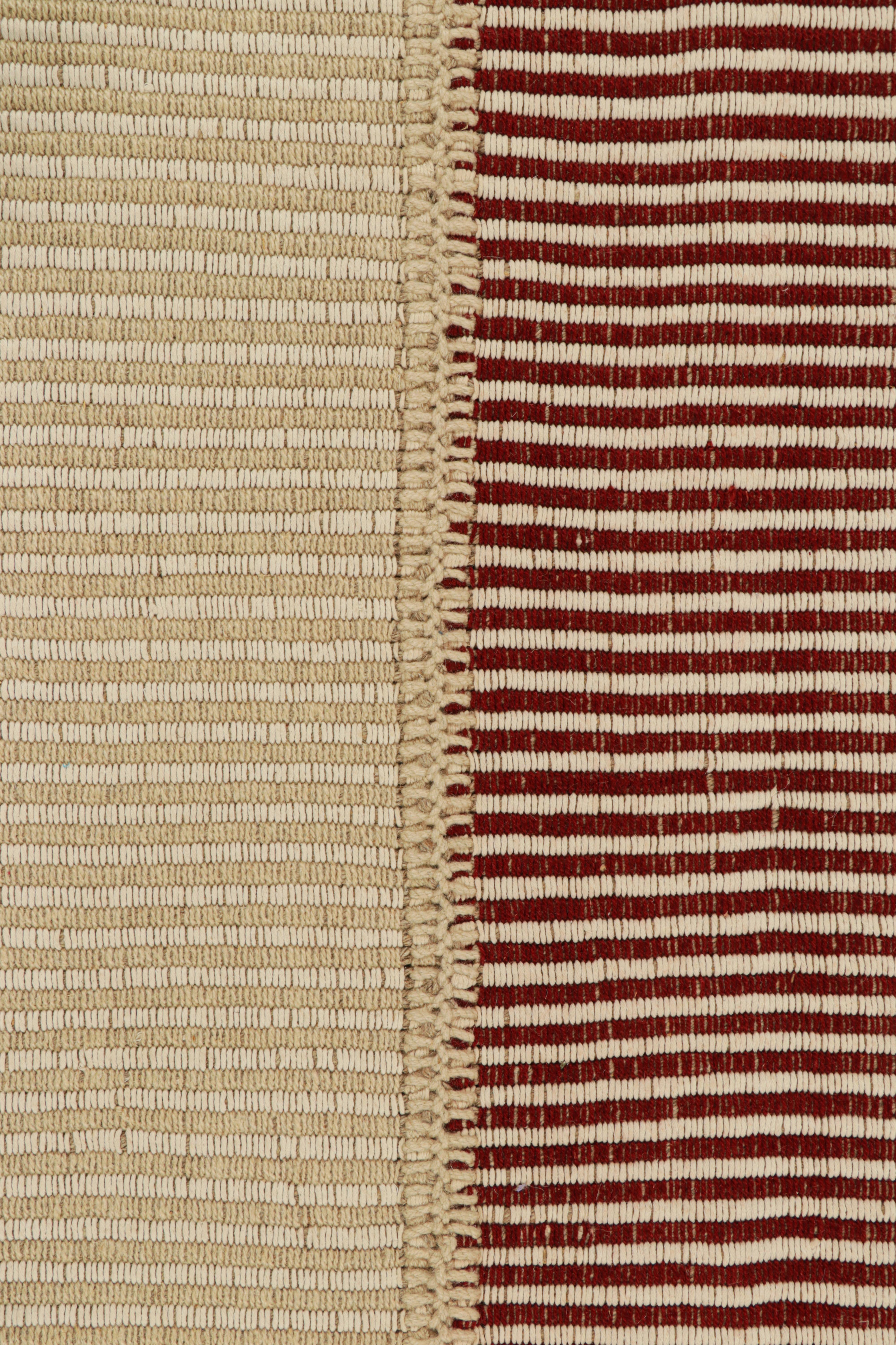 Modern Rug & Kilim’s Contemporary Kilim in Red and Beige Textural Stripes For Sale