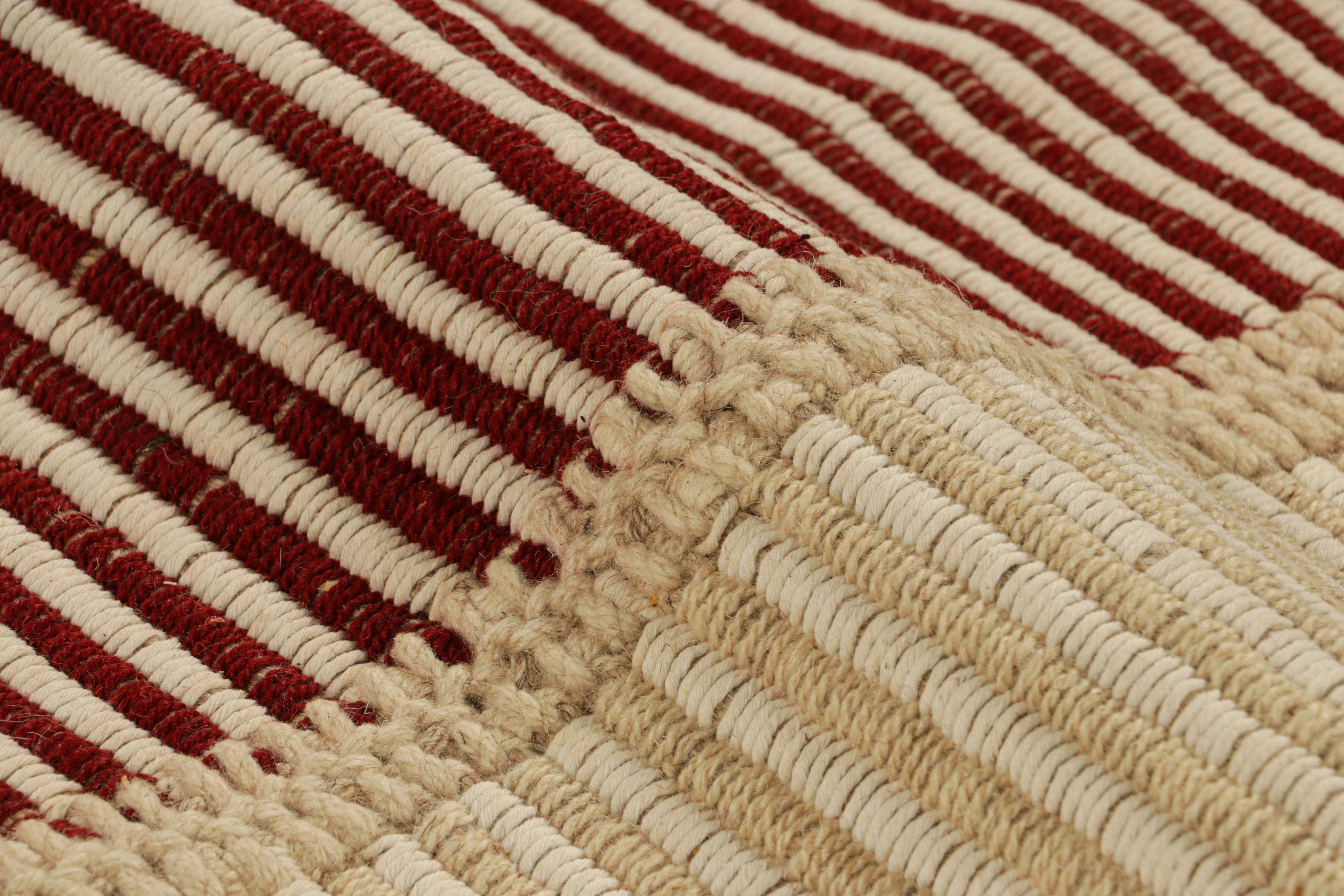 Rug & Kilim’s Contemporary Kilim in Red and Beige Textural Stripes In New Condition For Sale In Long Island City, NY