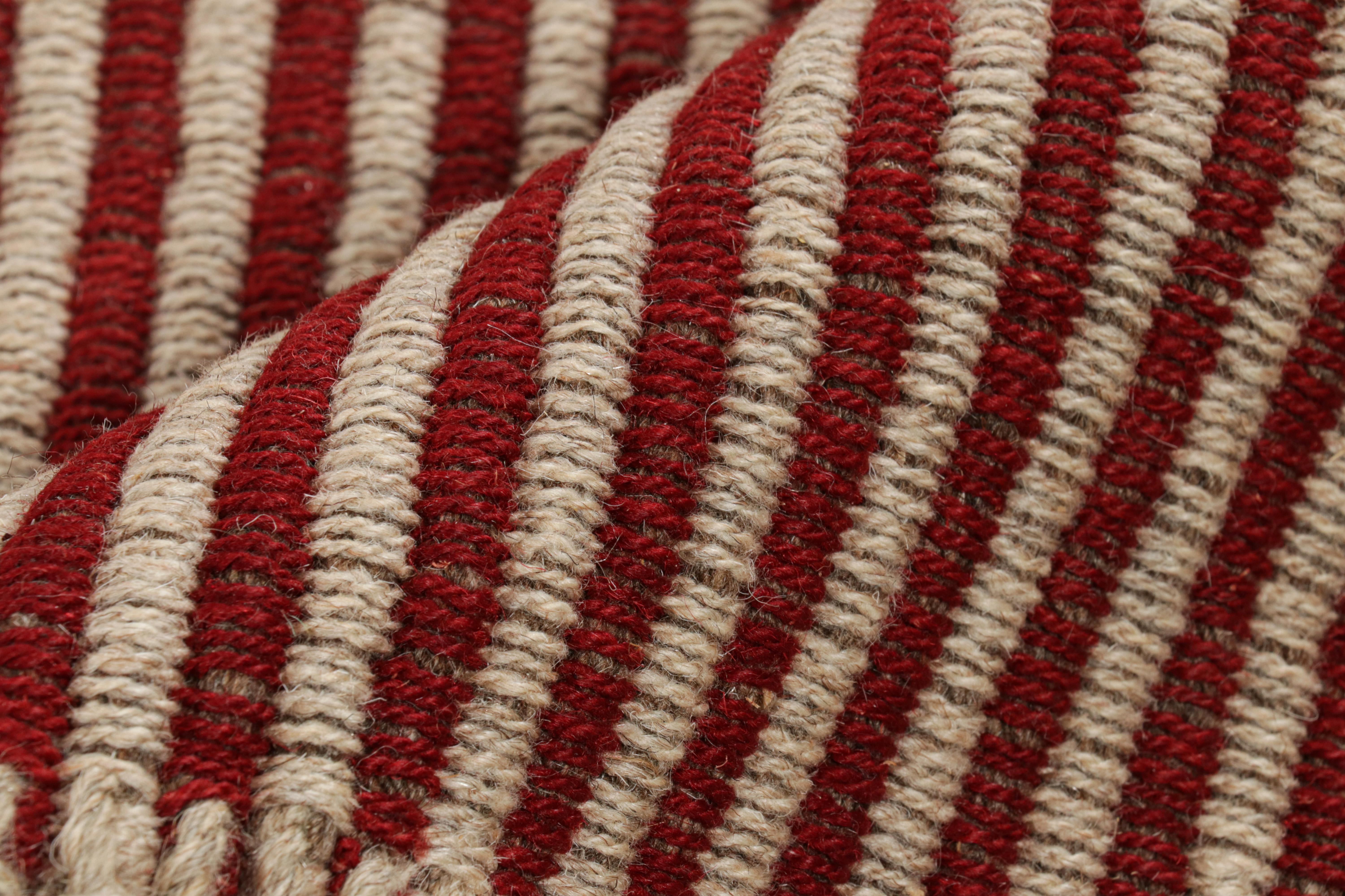 Wool Rug & Kilim’s Contemporary Kilim in Red and Beige Textural Stripes  For Sale