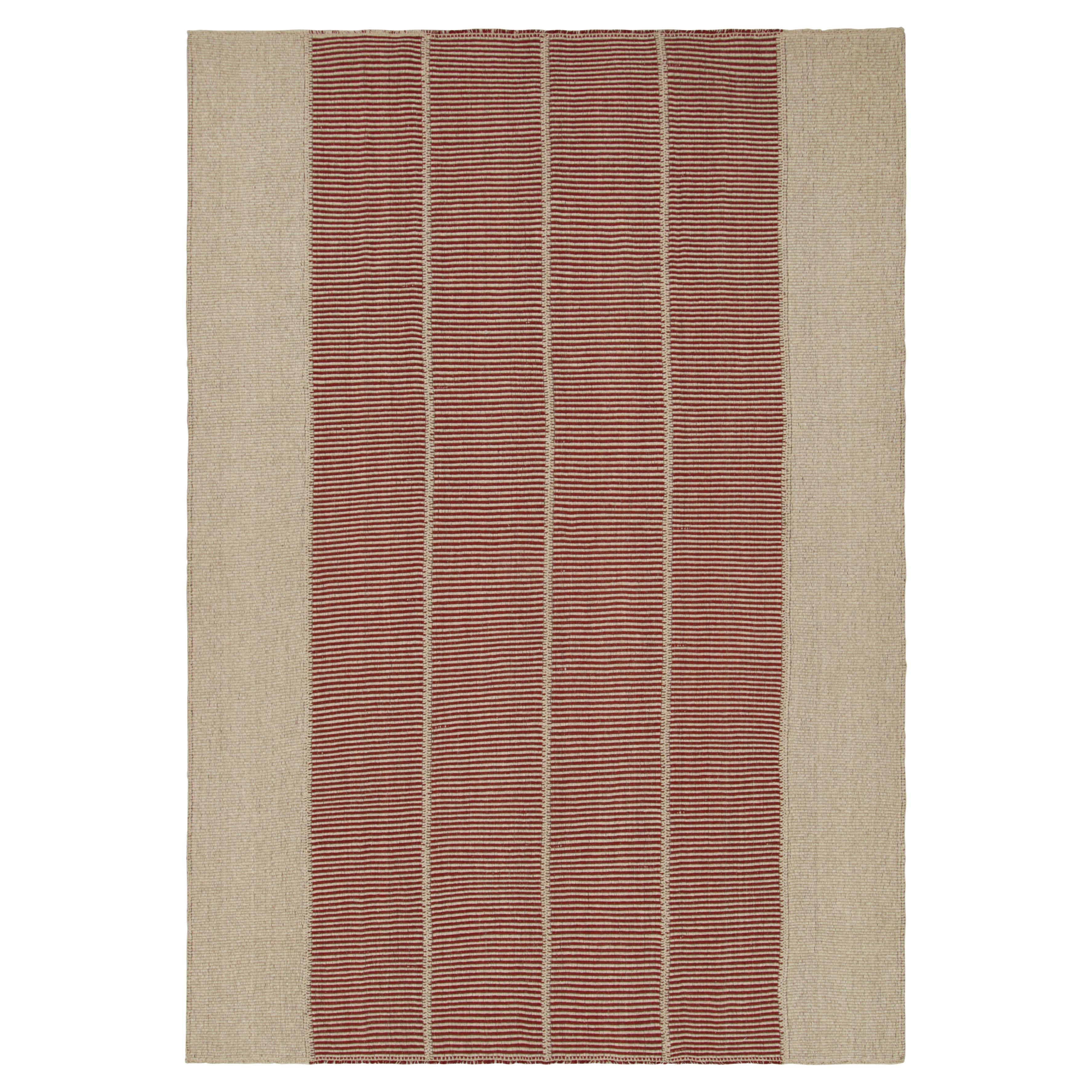 Rug & Kilim's Contemporary Kilim in Rot und Beige Textural Stripes