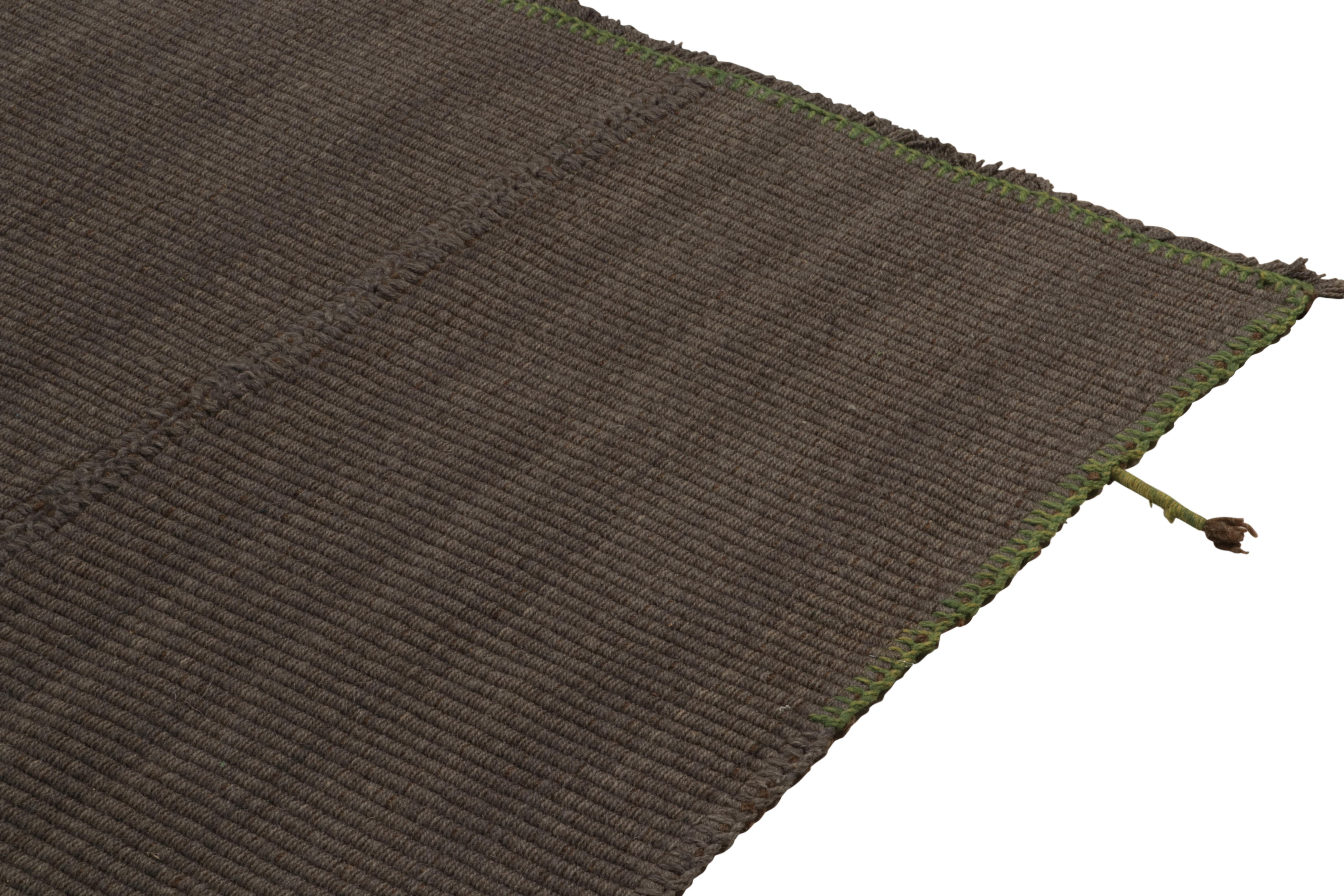 Rug & Kilim’s Contemporary Kilim in Rich Brown Stripes, Panel Woven style In New Condition For Sale In Long Island City, NY