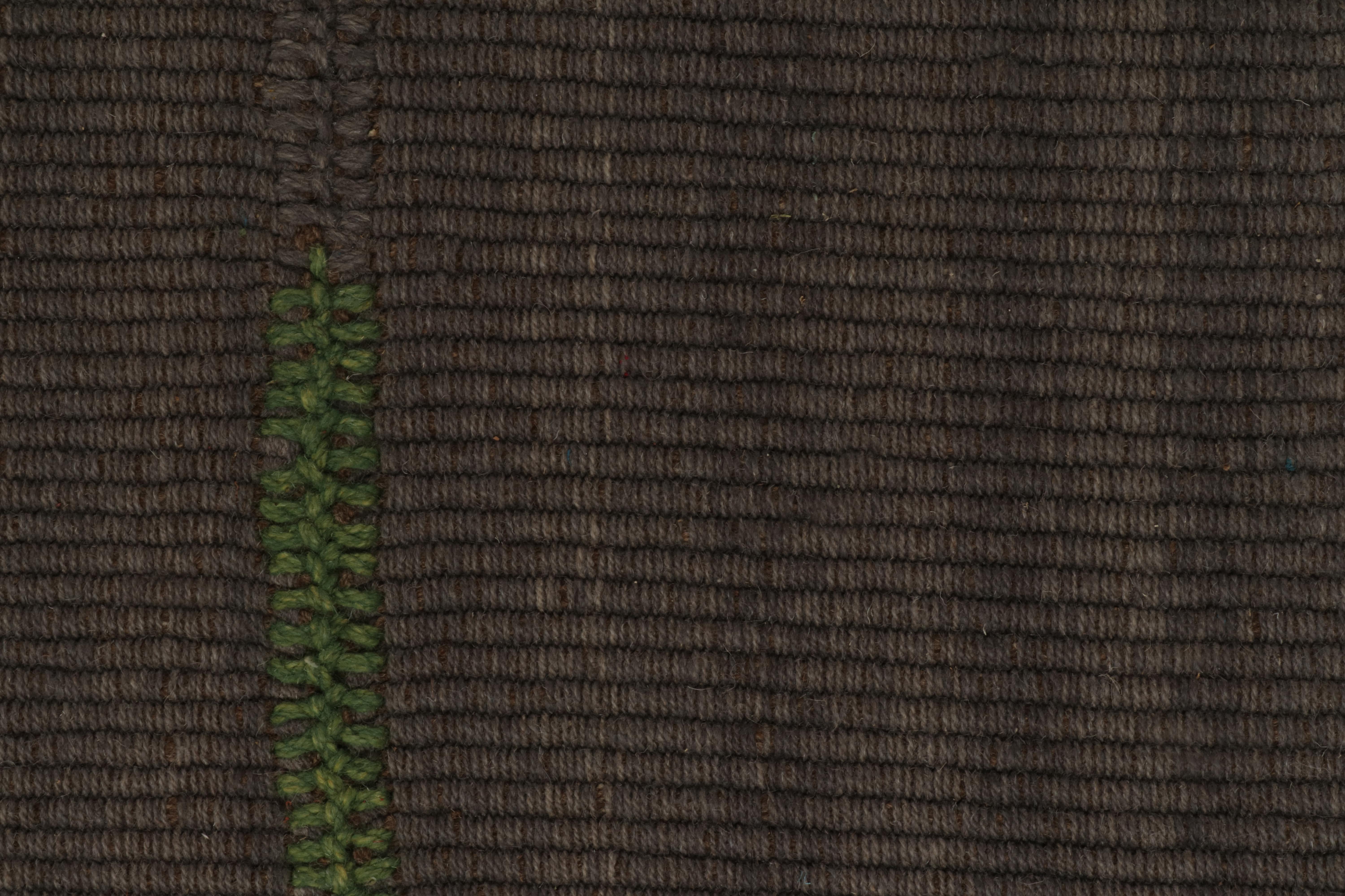 Wool Rug & Kilim’s Contemporary Kilim in Rich Brown Stripes, Panel Woven style For Sale