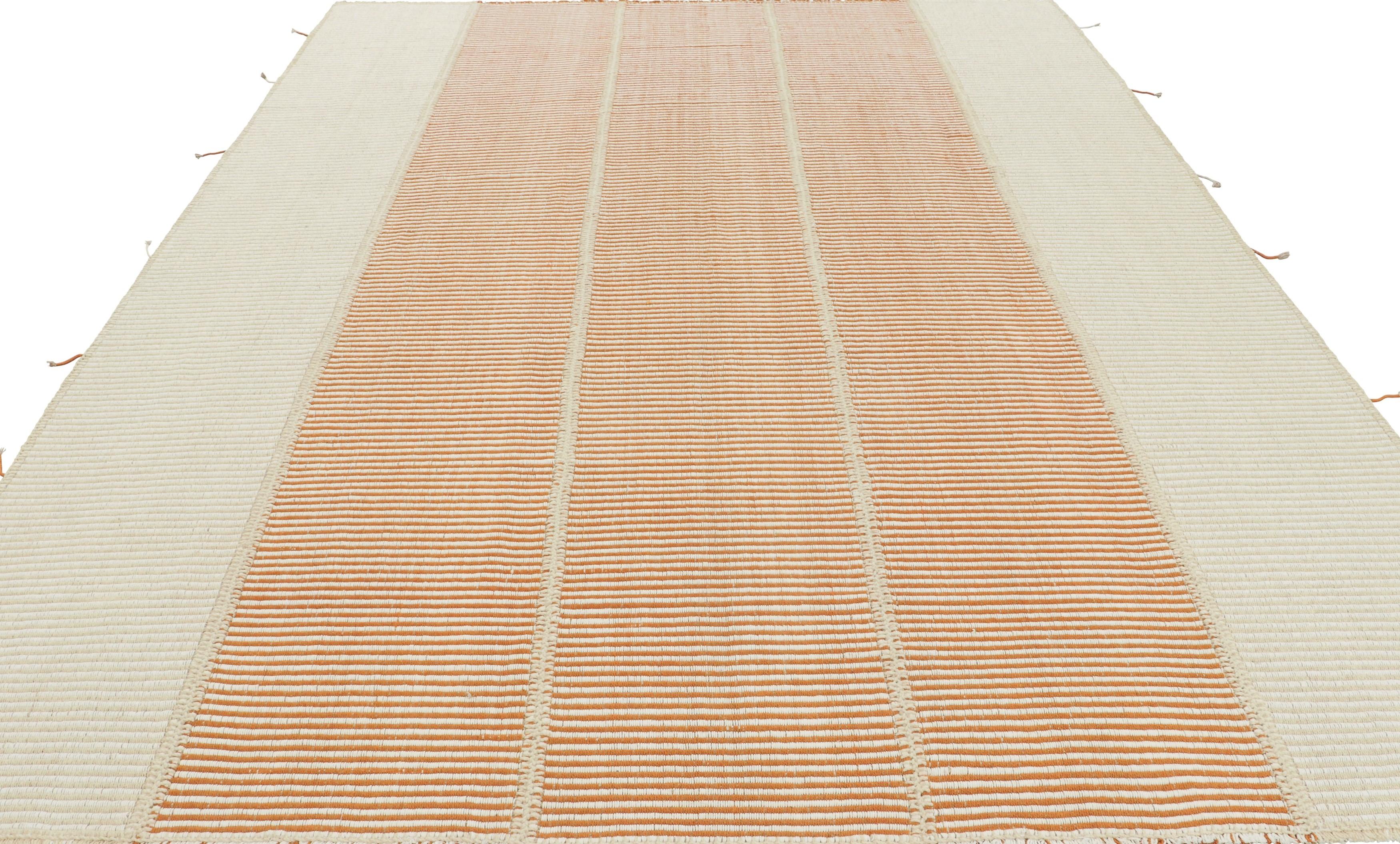 Rug & Kilim’s Contemporary Kilim in Rust Orange and Cream White Textural Stripes In New Condition For Sale In Long Island City, NY