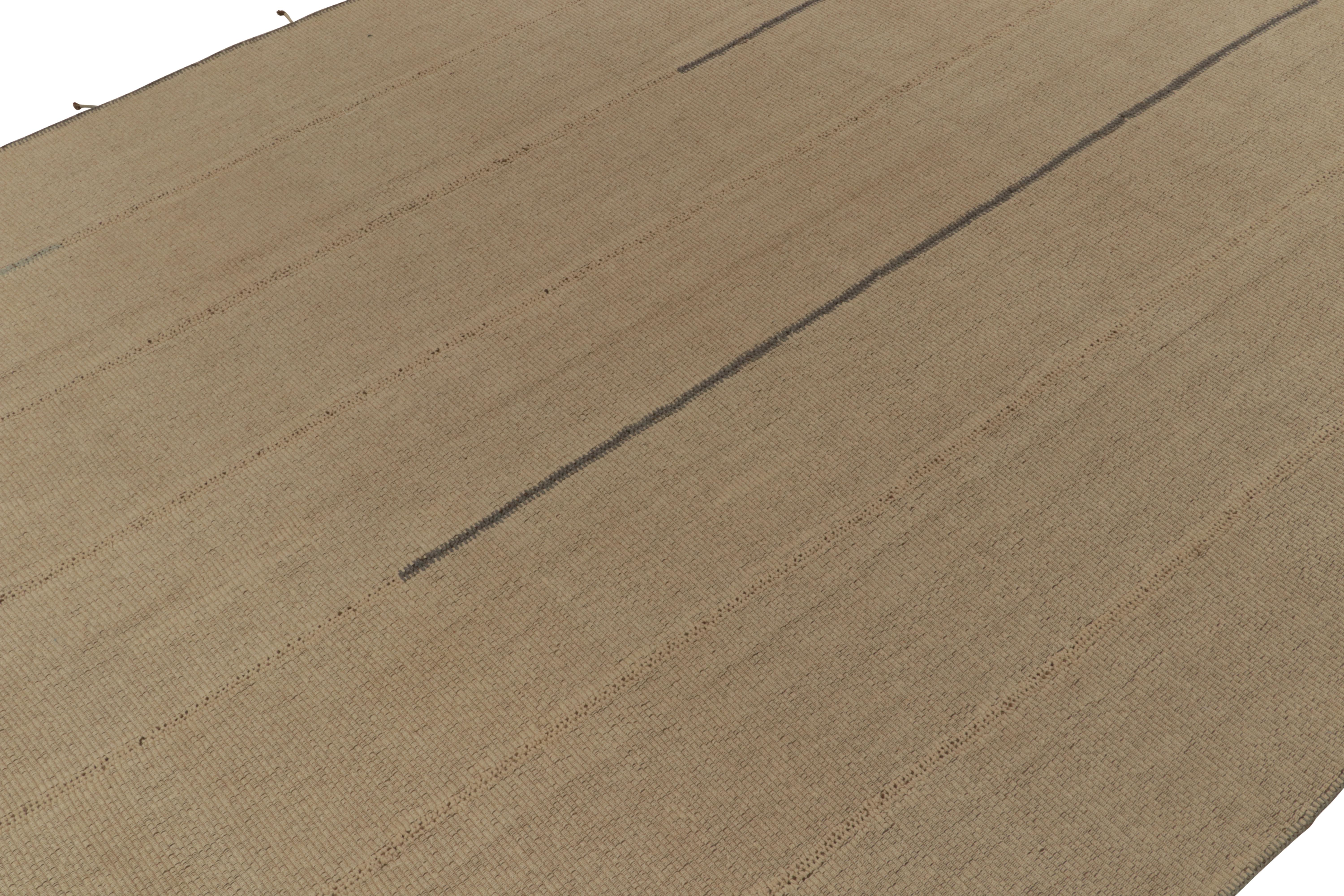 Hand-Knotted Rug & Kilim’s Contemporary Kilim in Sandy Beige-Brown, Panel Woven Style For Sale