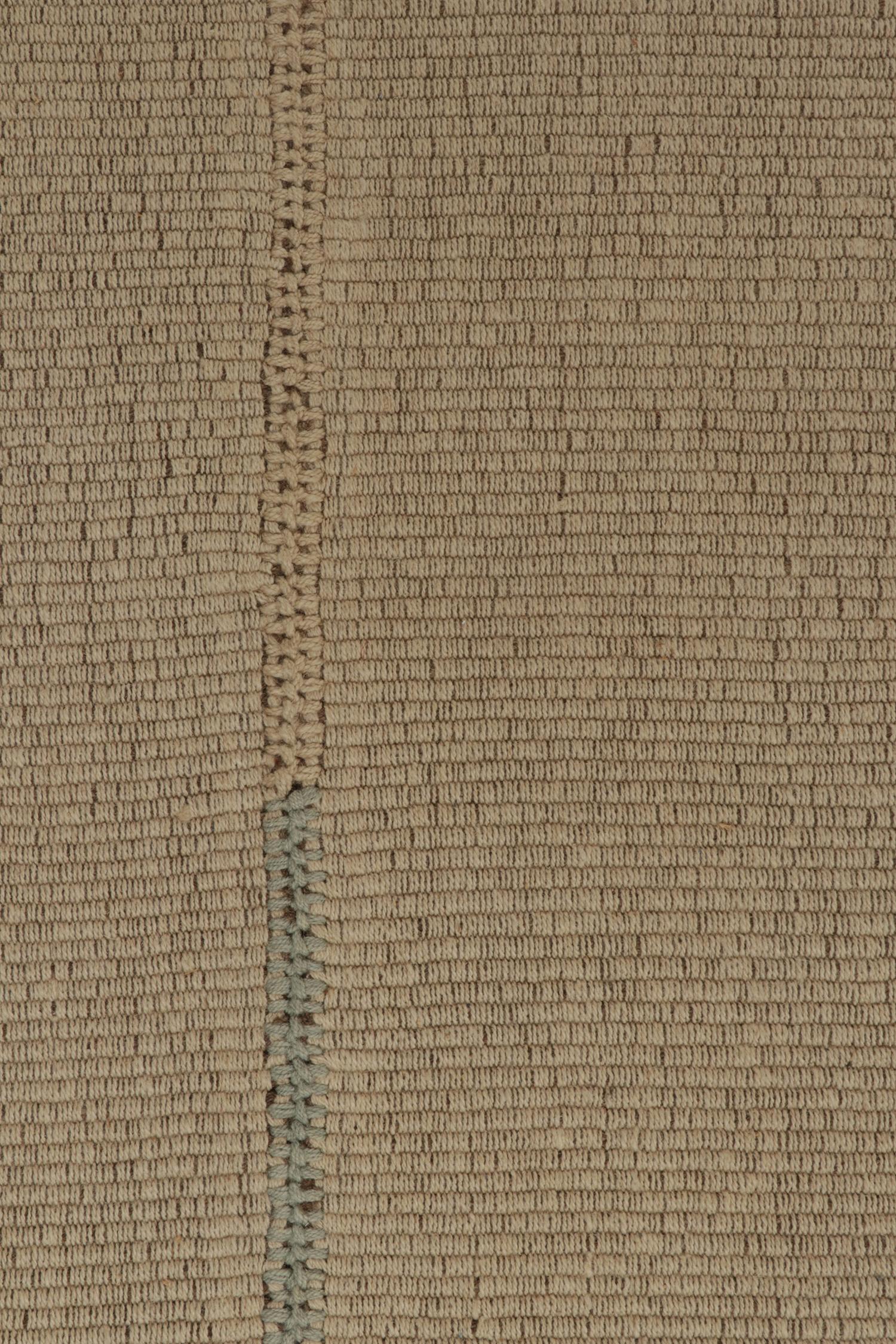 Wool Rug & Kilim’s Contemporary Kilim in Sandy Beige-Brown, Panel Woven Style For Sale