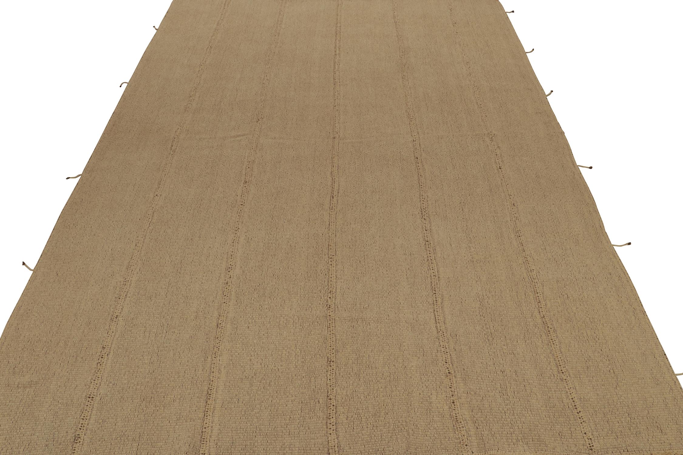 Modern Rug & Kilim’s Contemporary Kilim in Sandy, Solid Beige-Brown Panel Woven Style For Sale