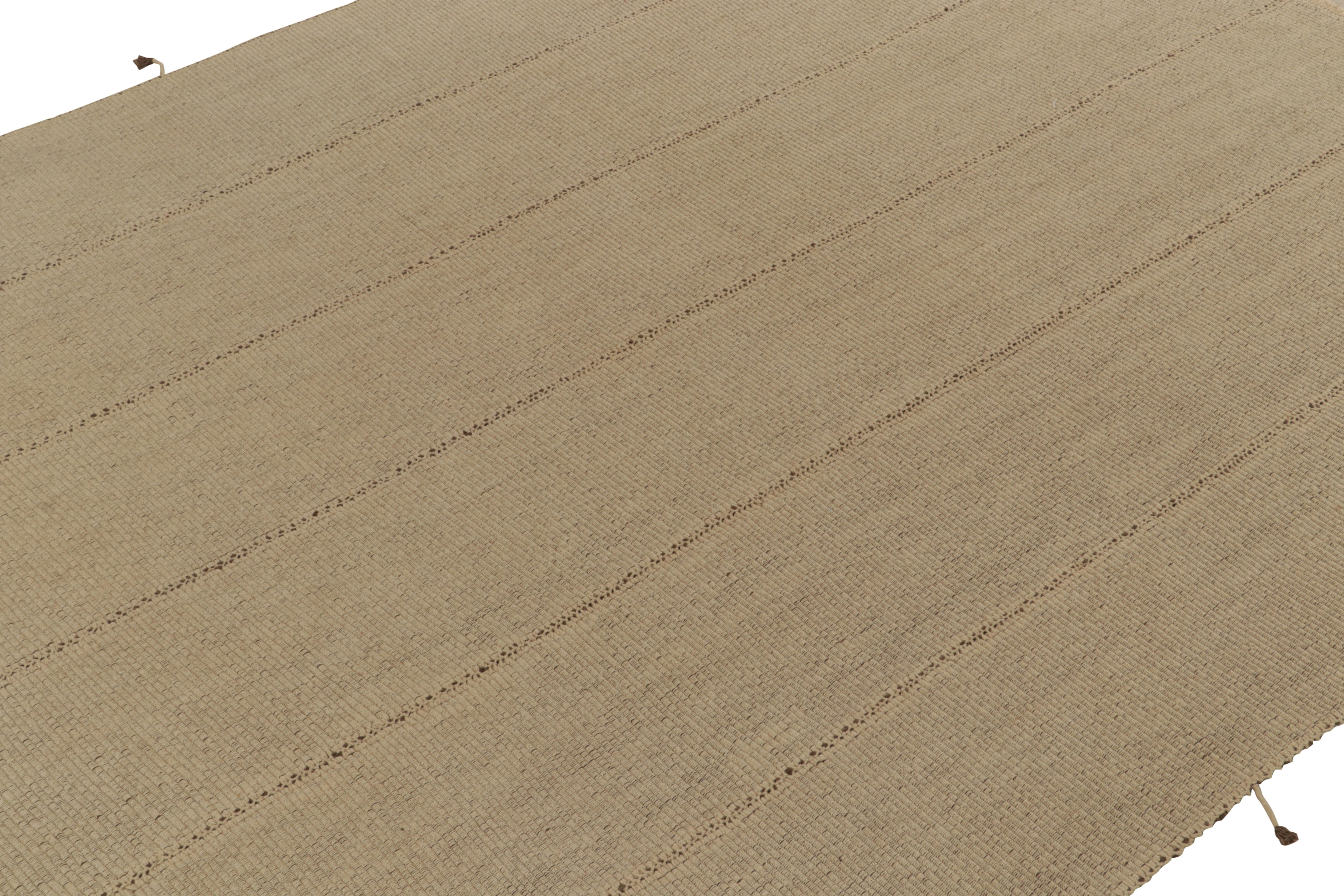 Hand-Knotted Rug & Kilim’s Contemporary Kilim in Sandy, Solid Beige-Brown Panel Woven Style For Sale