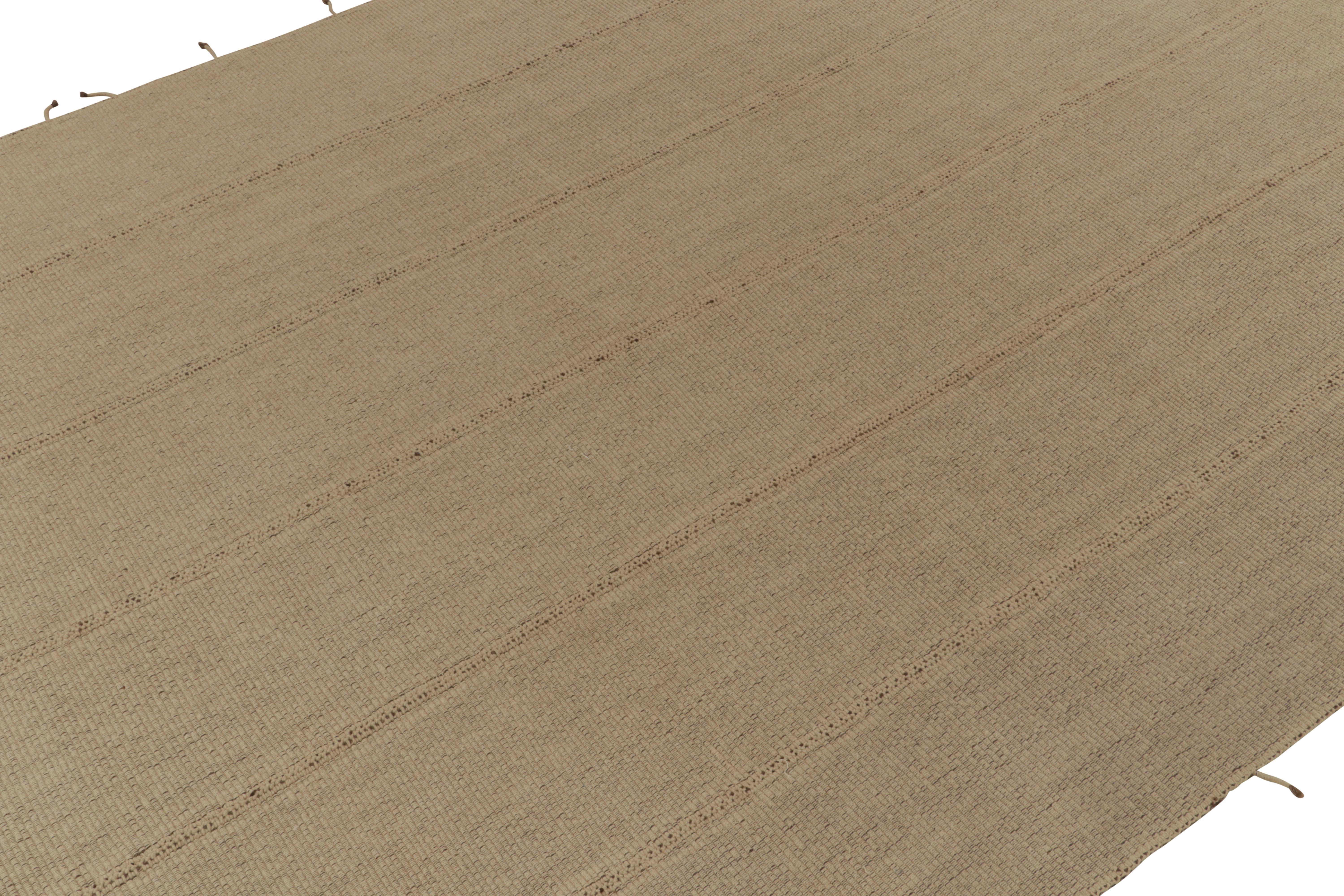 Hand-Knotted Rug & Kilim’s Contemporary Kilim in Sandy, Solid Beige-Brown Panel Woven style For Sale