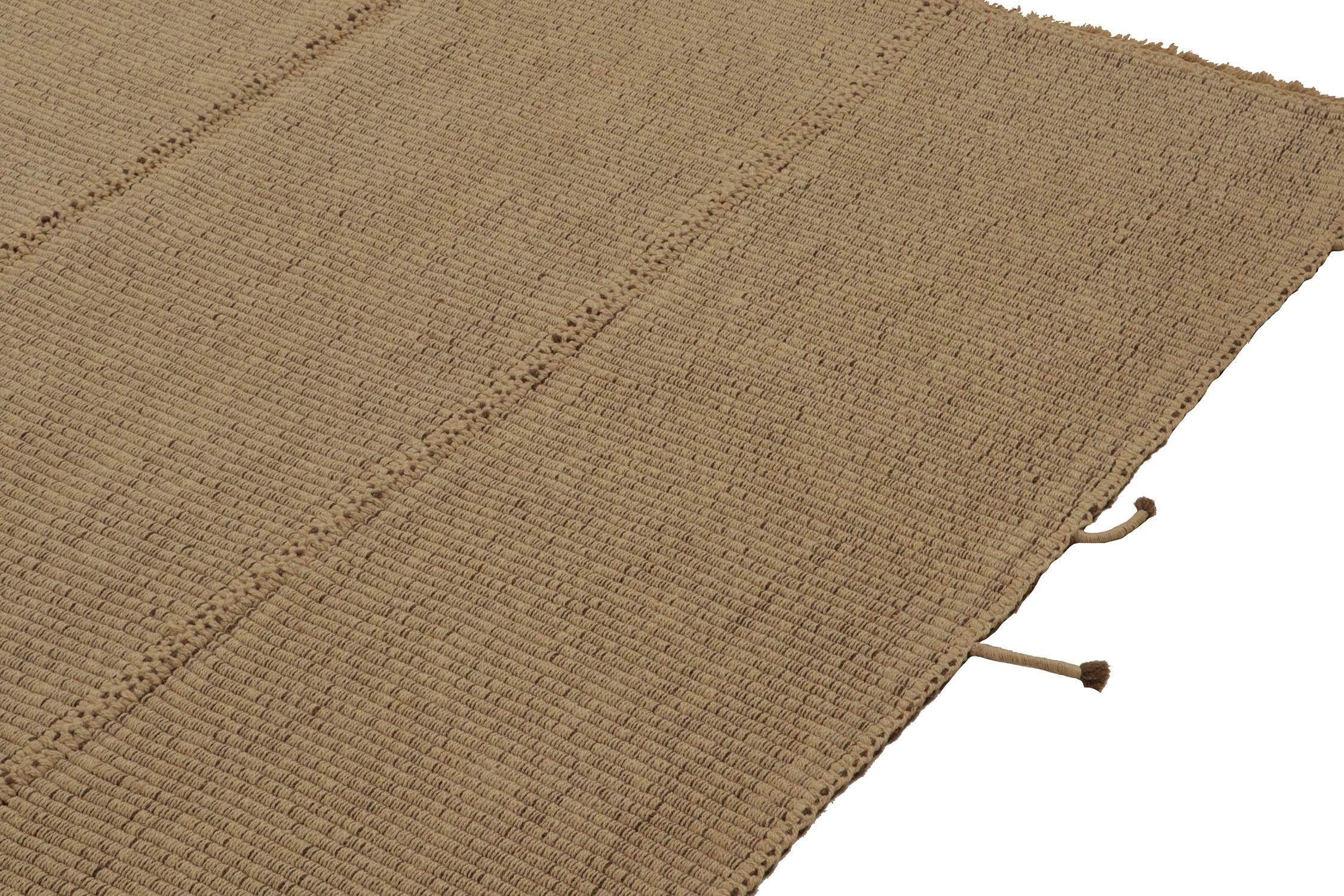 Hand-Knotted Rug & Kilim’s Contemporary Kilim in Sandy, Solid Beige-Brown Panel Woven Style For Sale